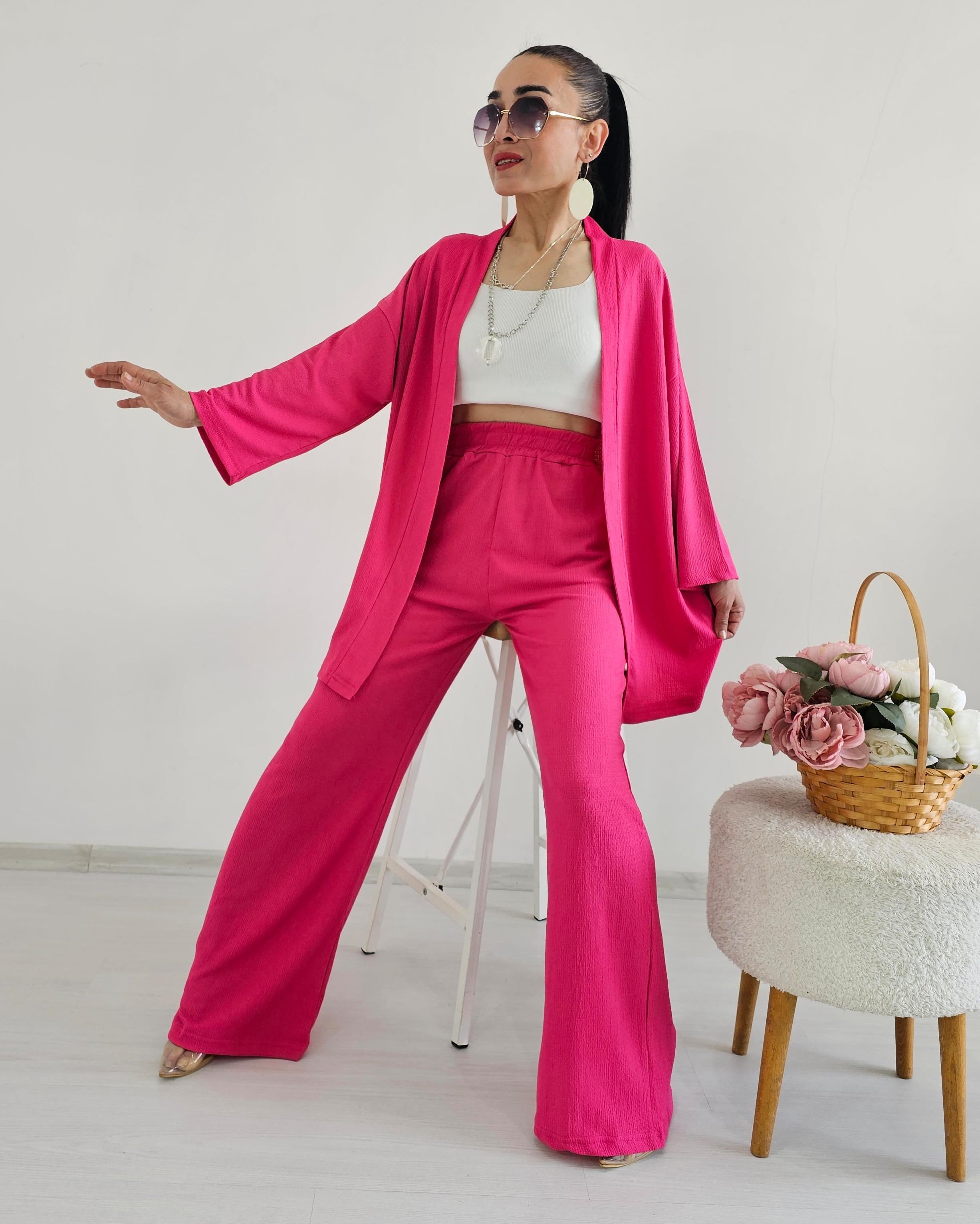 Düz Geniş Paça Kimono Takımı