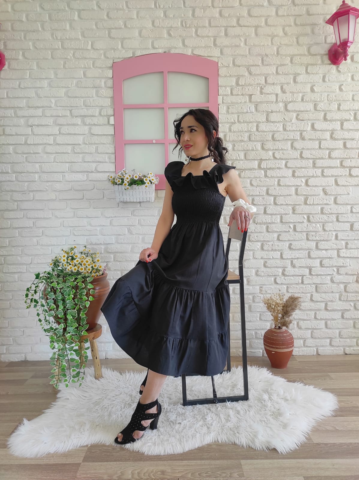 Fırfırlı Elbise-siyah