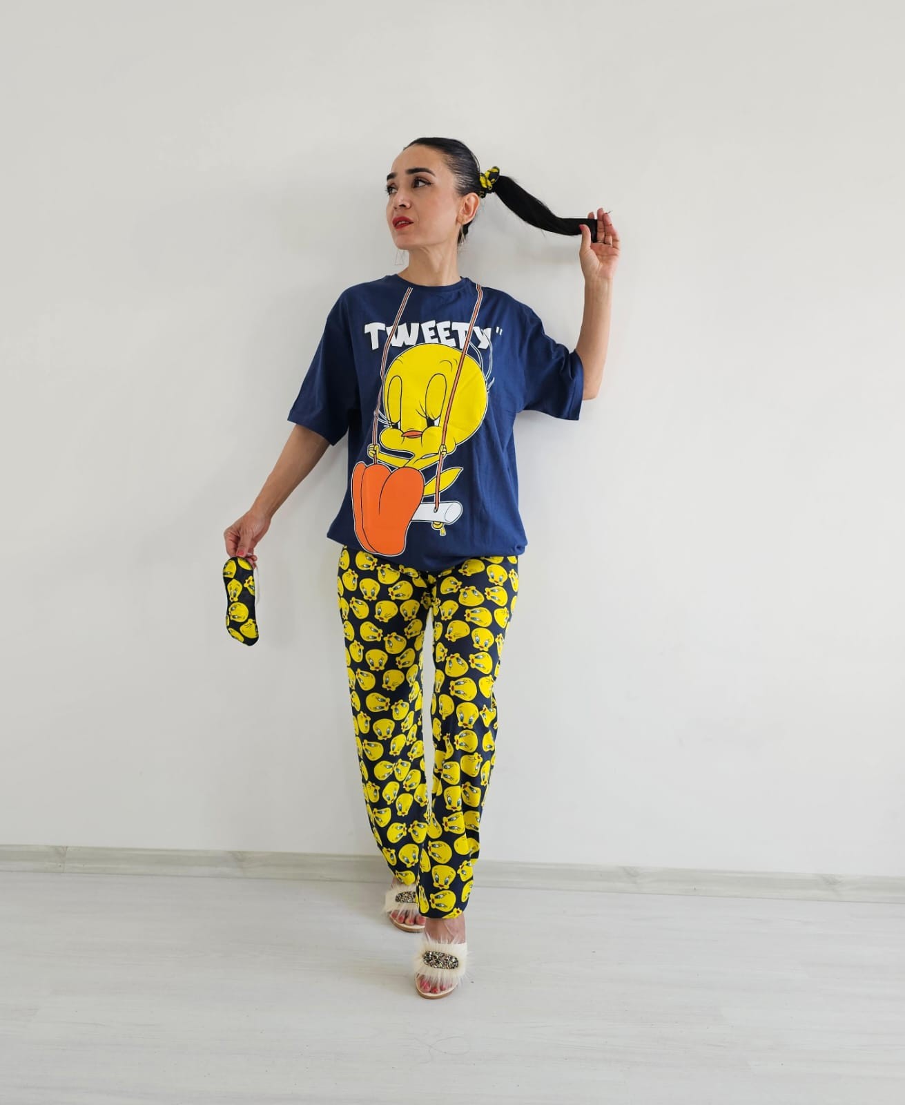 Tweety Geniş Paça Pijama Takımı - Lacivert