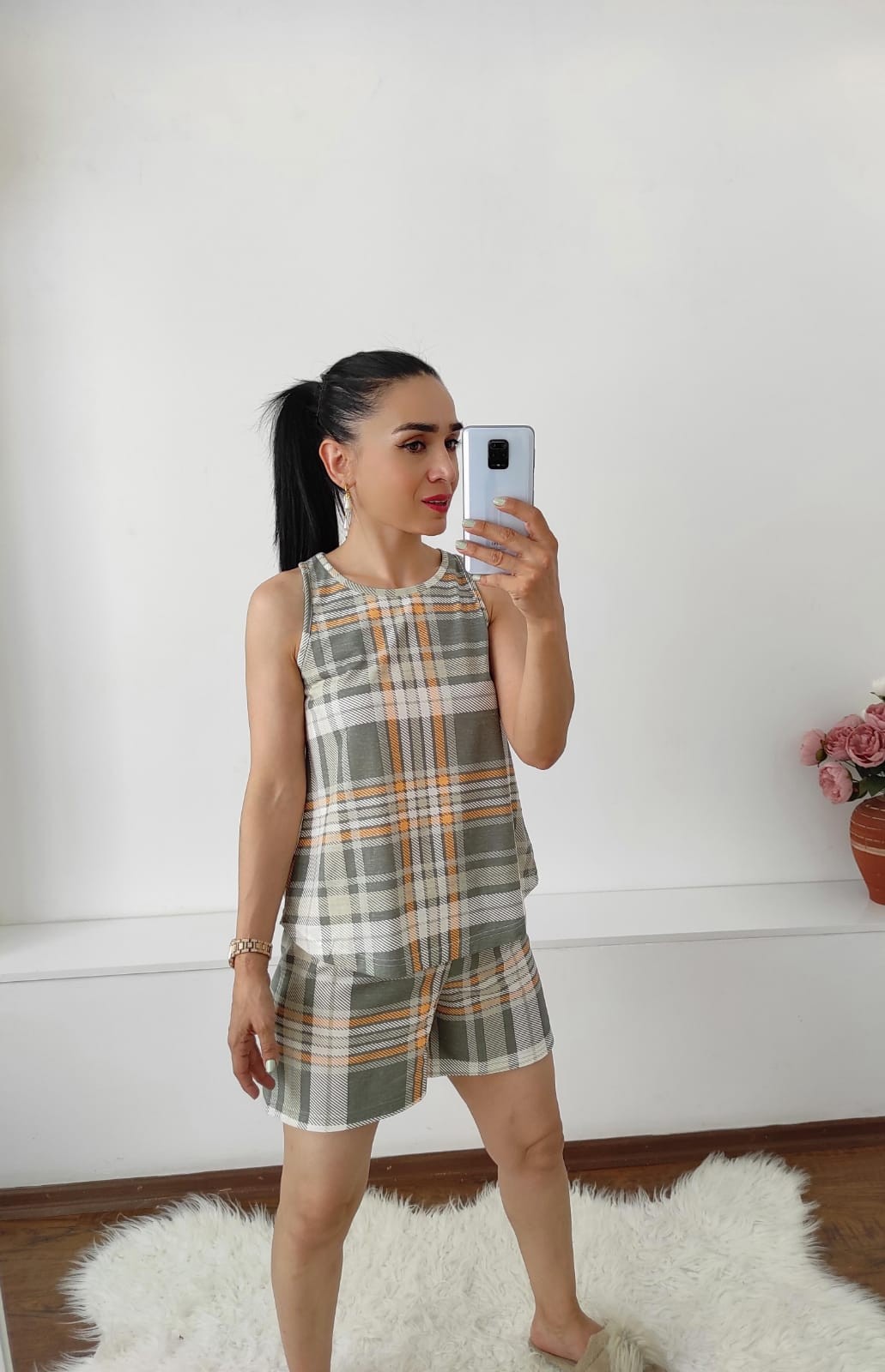 Ekose Şortlu Pijama Takım - MİNT