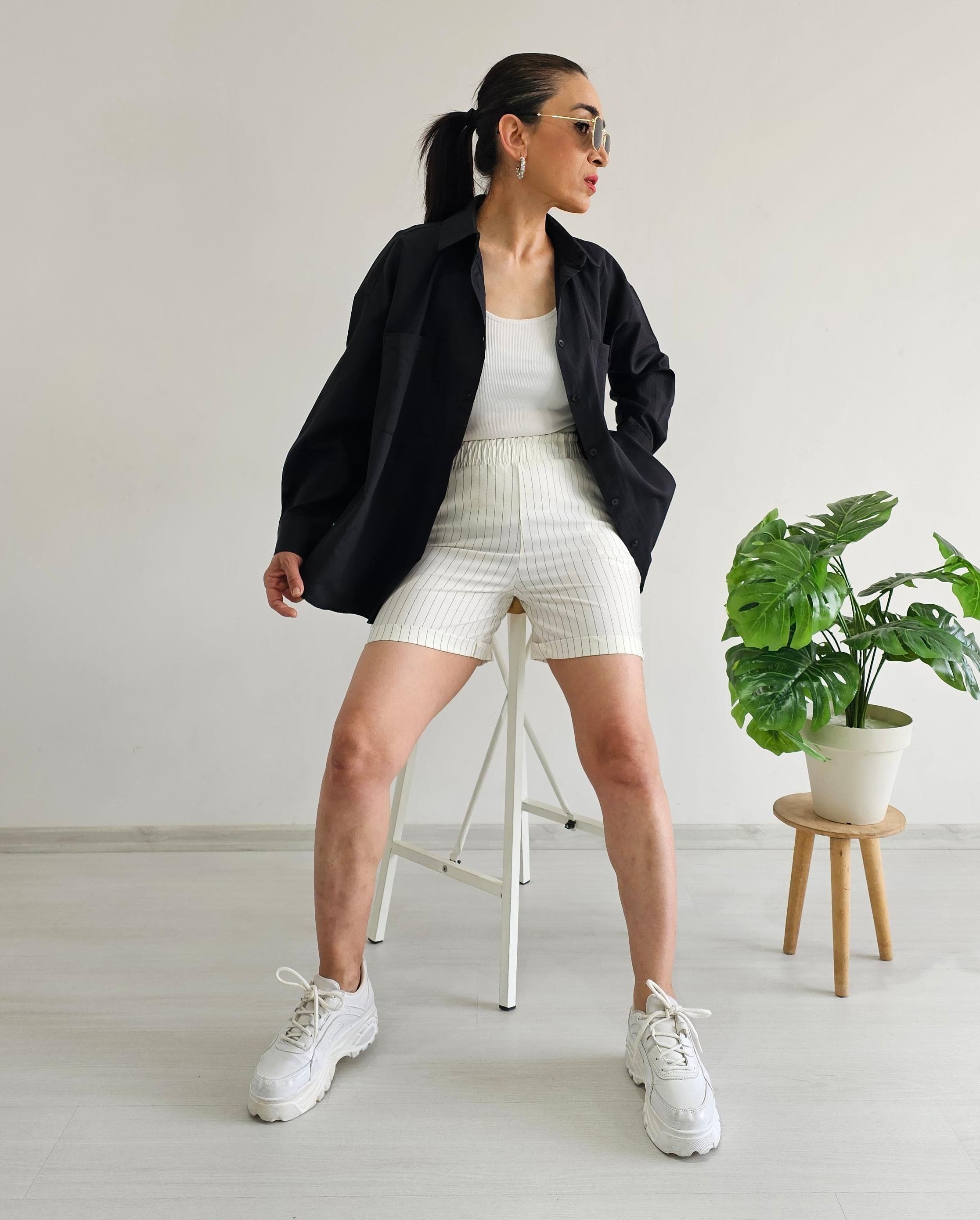 Çift Cepli Oversize Gömlek - SİYAH