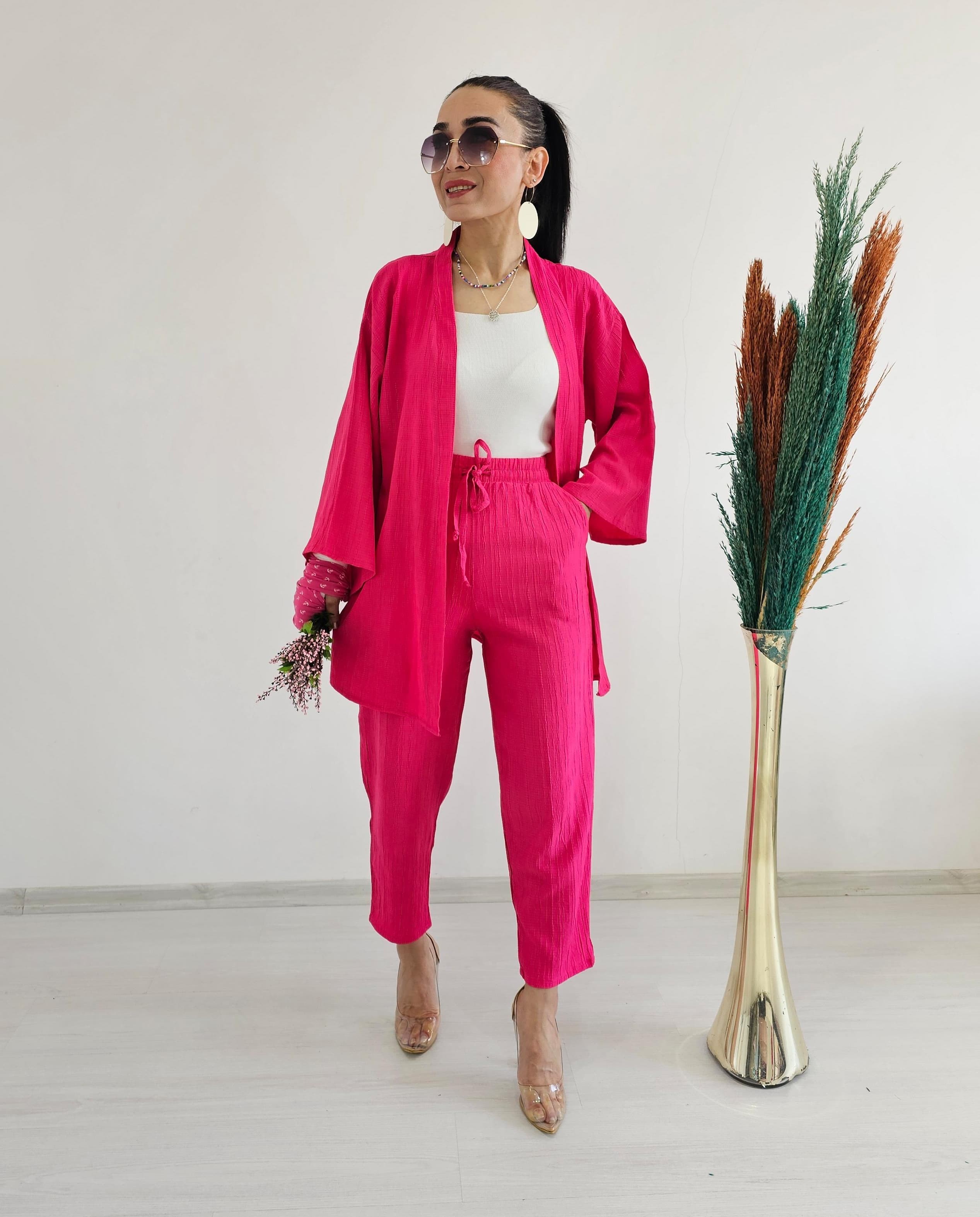 Btx Datça Kimono Takımı - FUŞYA