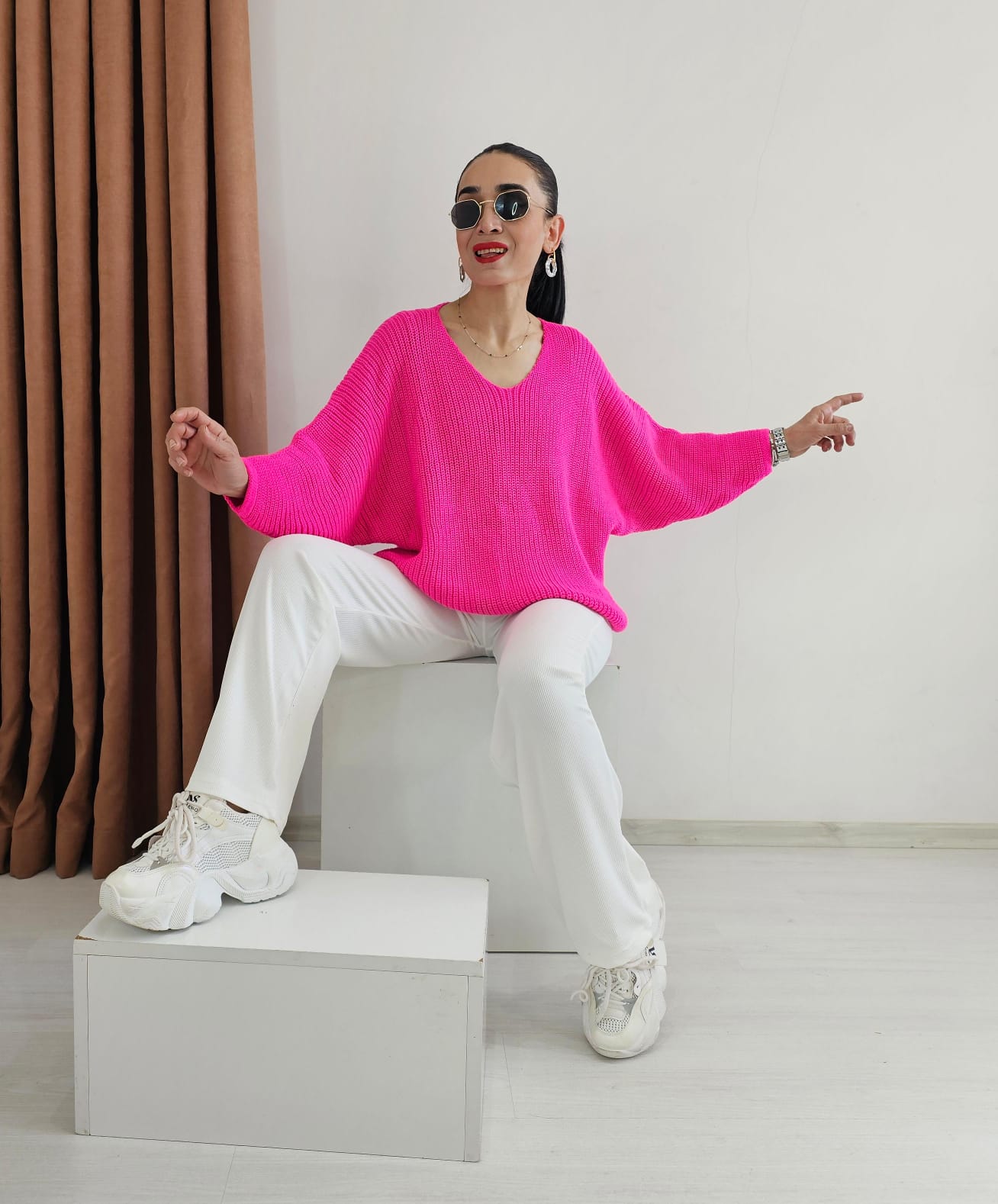 Yarasa Kol Örme Kazak - FUŞYA