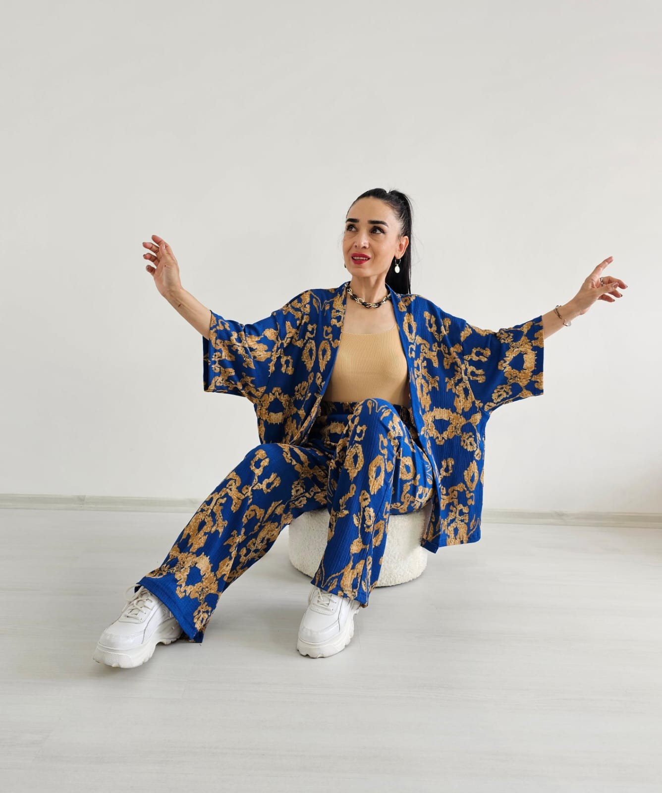 Salaş Zulaa New Desenli Kimono Takımı - Mavi