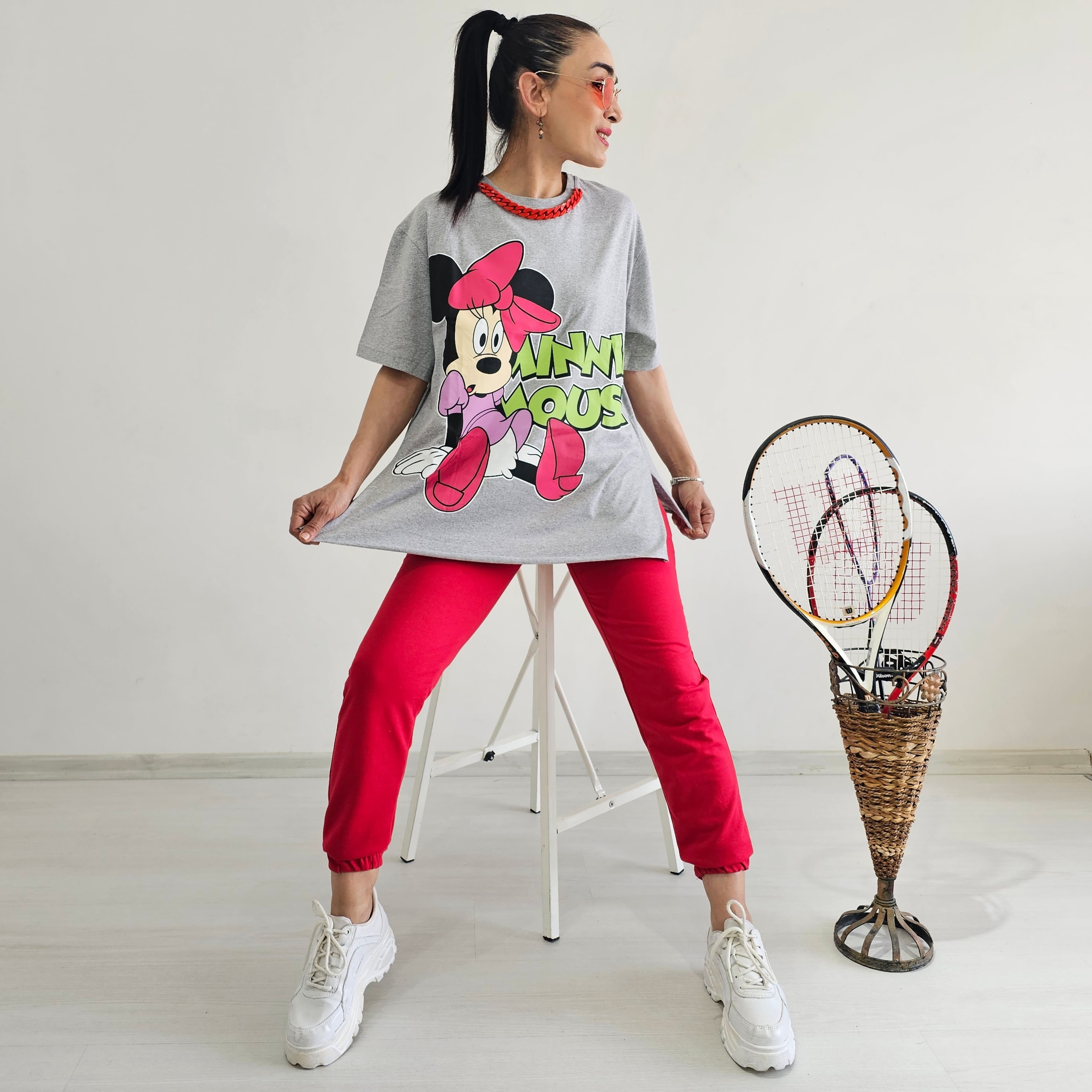 Kolye Detay Mickey Eşofman Takımı - GRİ