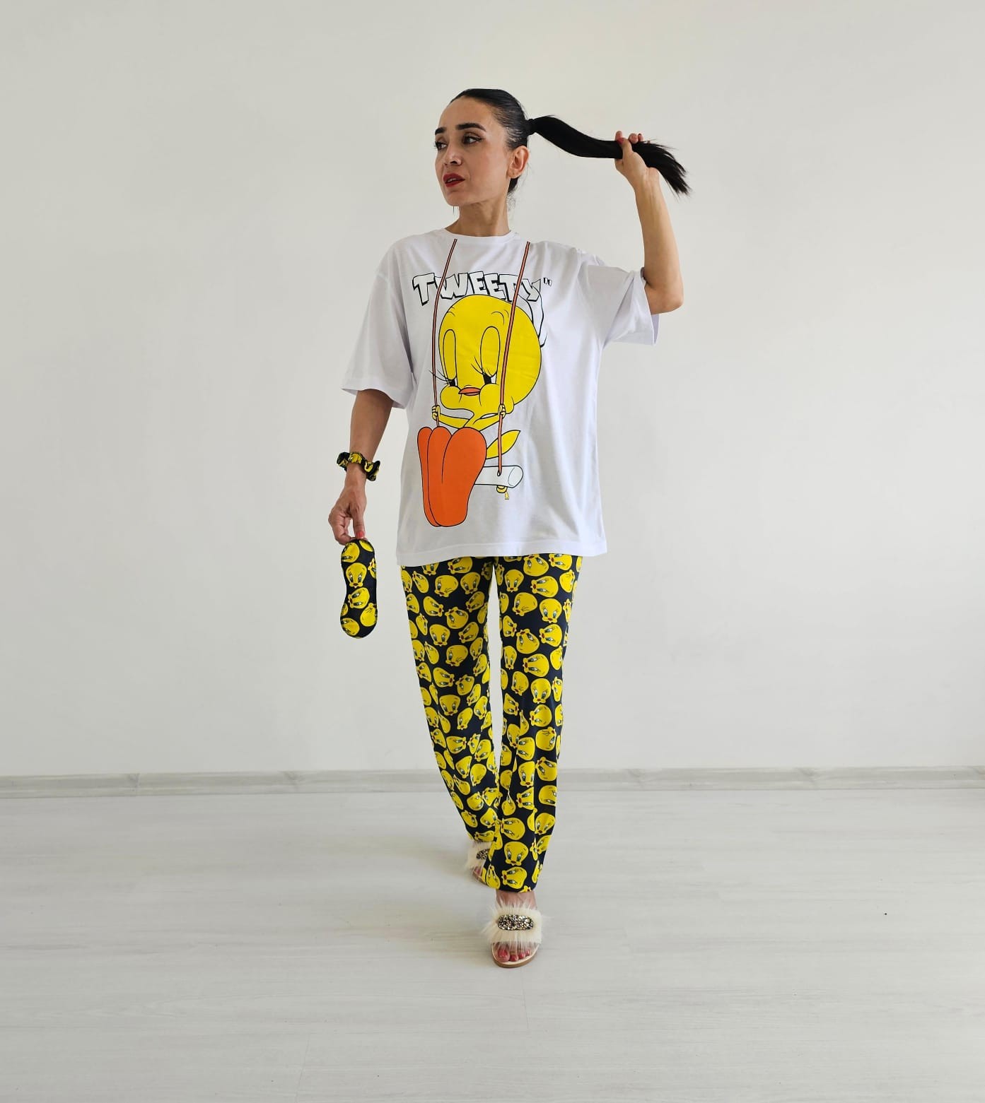 Tweety Geniş Paça Pijama Takımı - BEYAZ