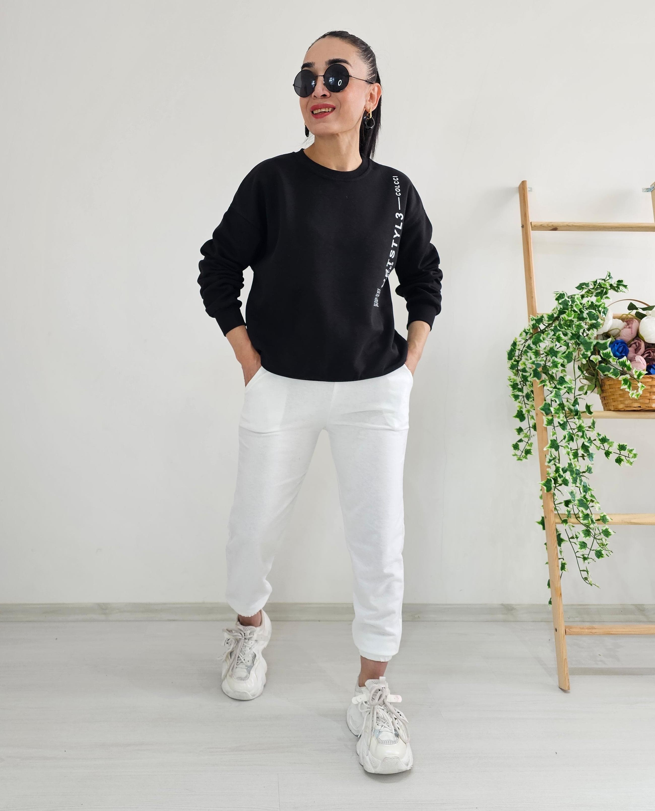 Yazı Detay 2 ip Sweatshirt - SİYAH