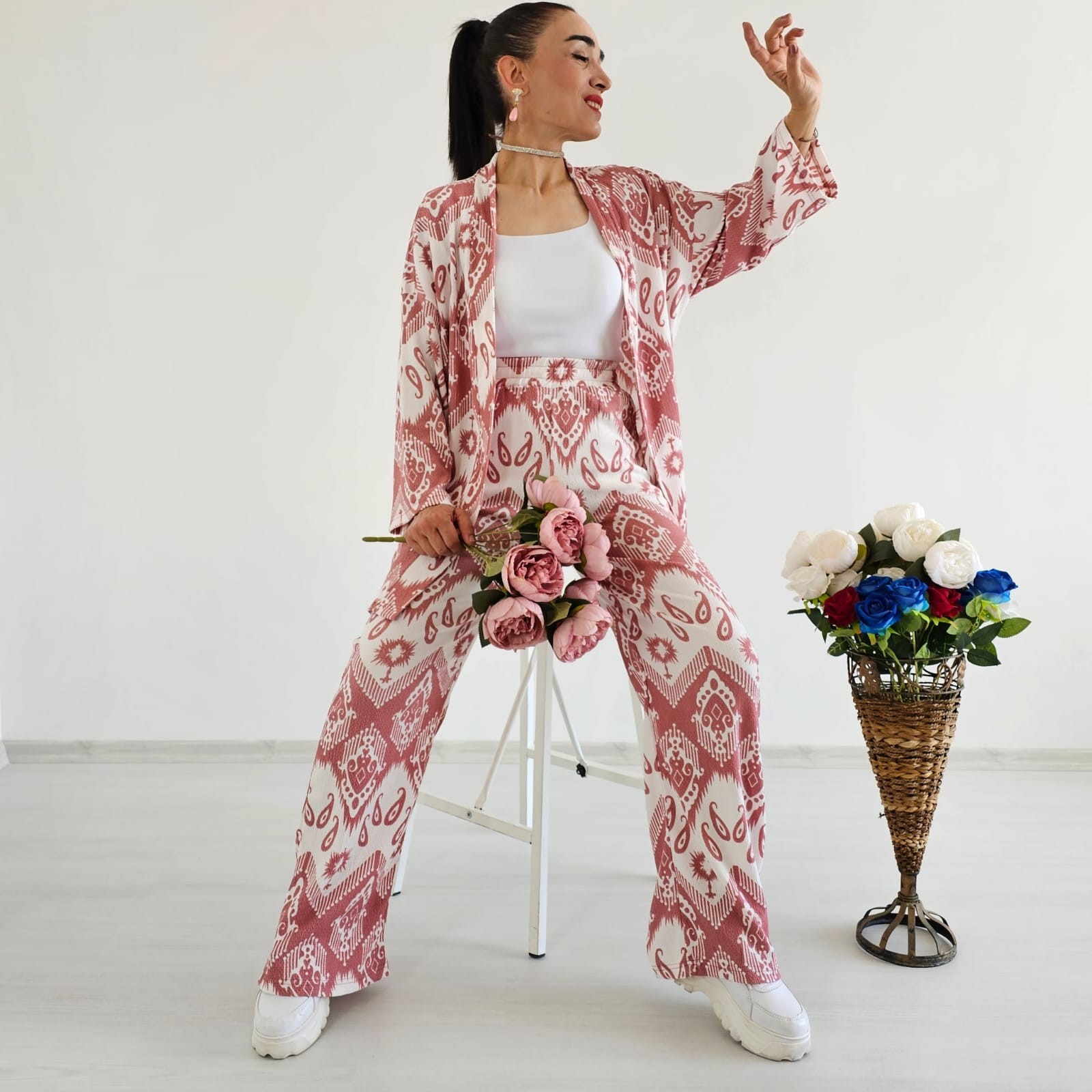 Trend Desenli Kimono Takımı - PUDRA