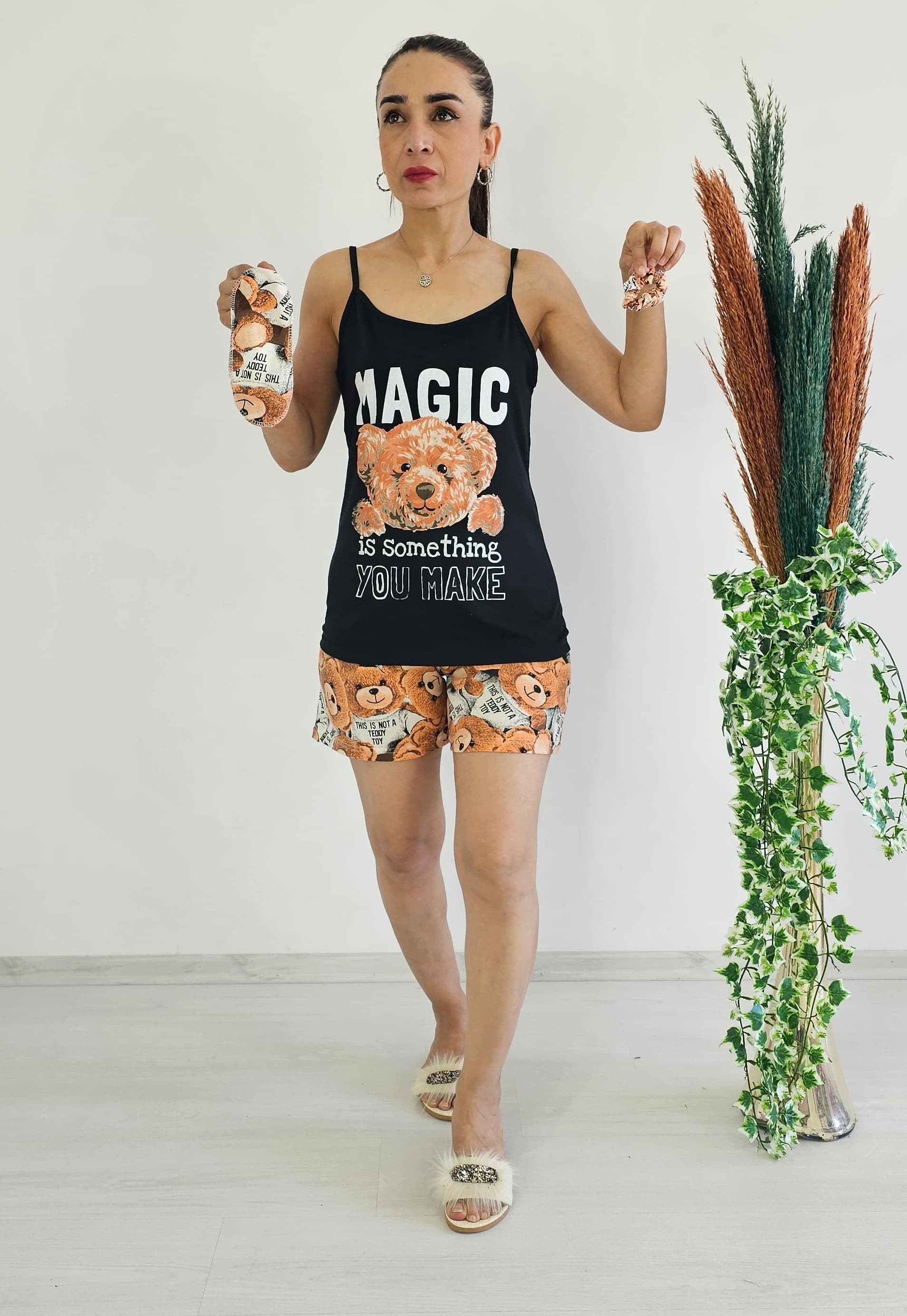 Tek Kalan Şortlu Pijama Takım - ayıcık siyah