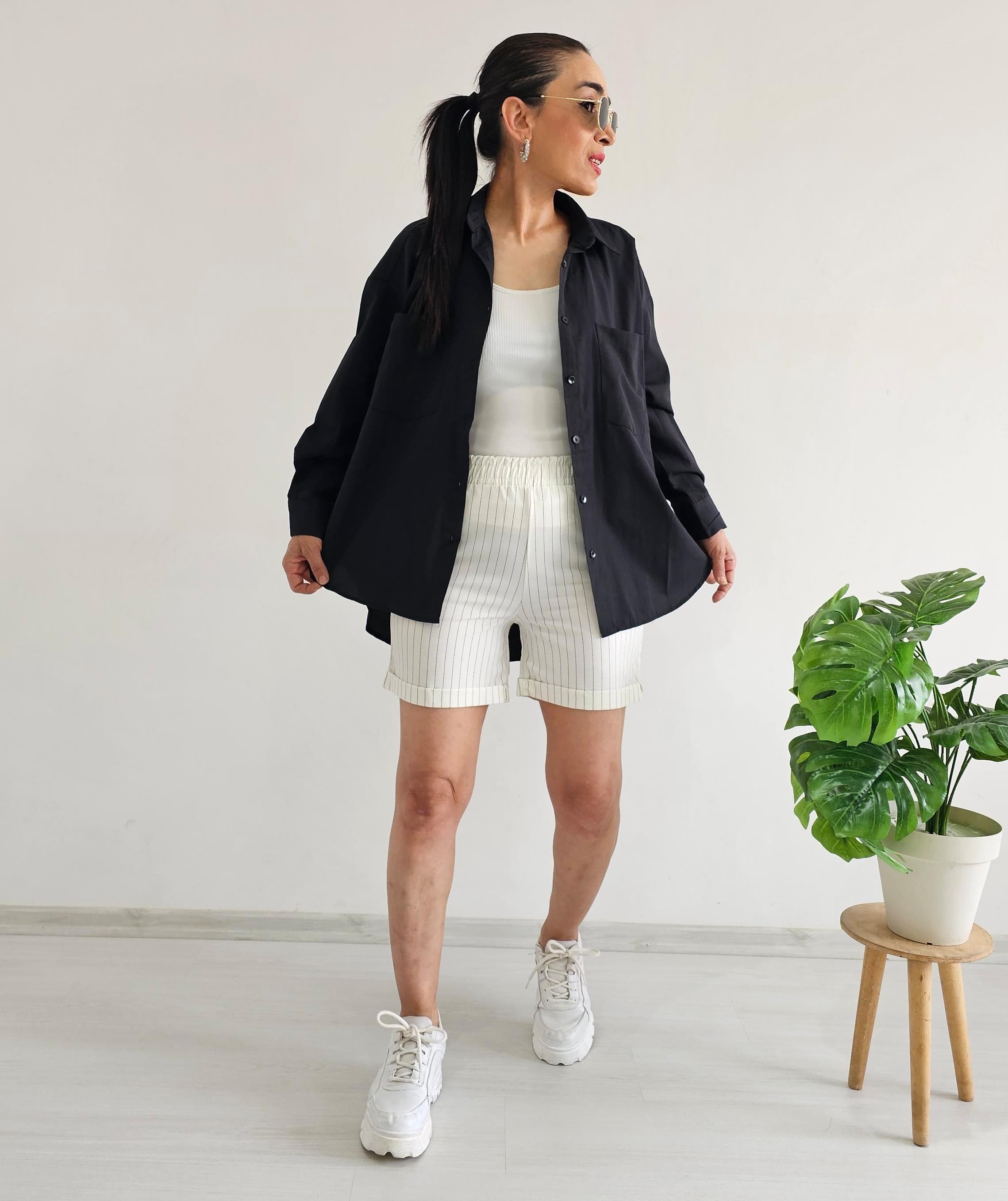 Çift Cepli Oversize Gömlek - SİYAH