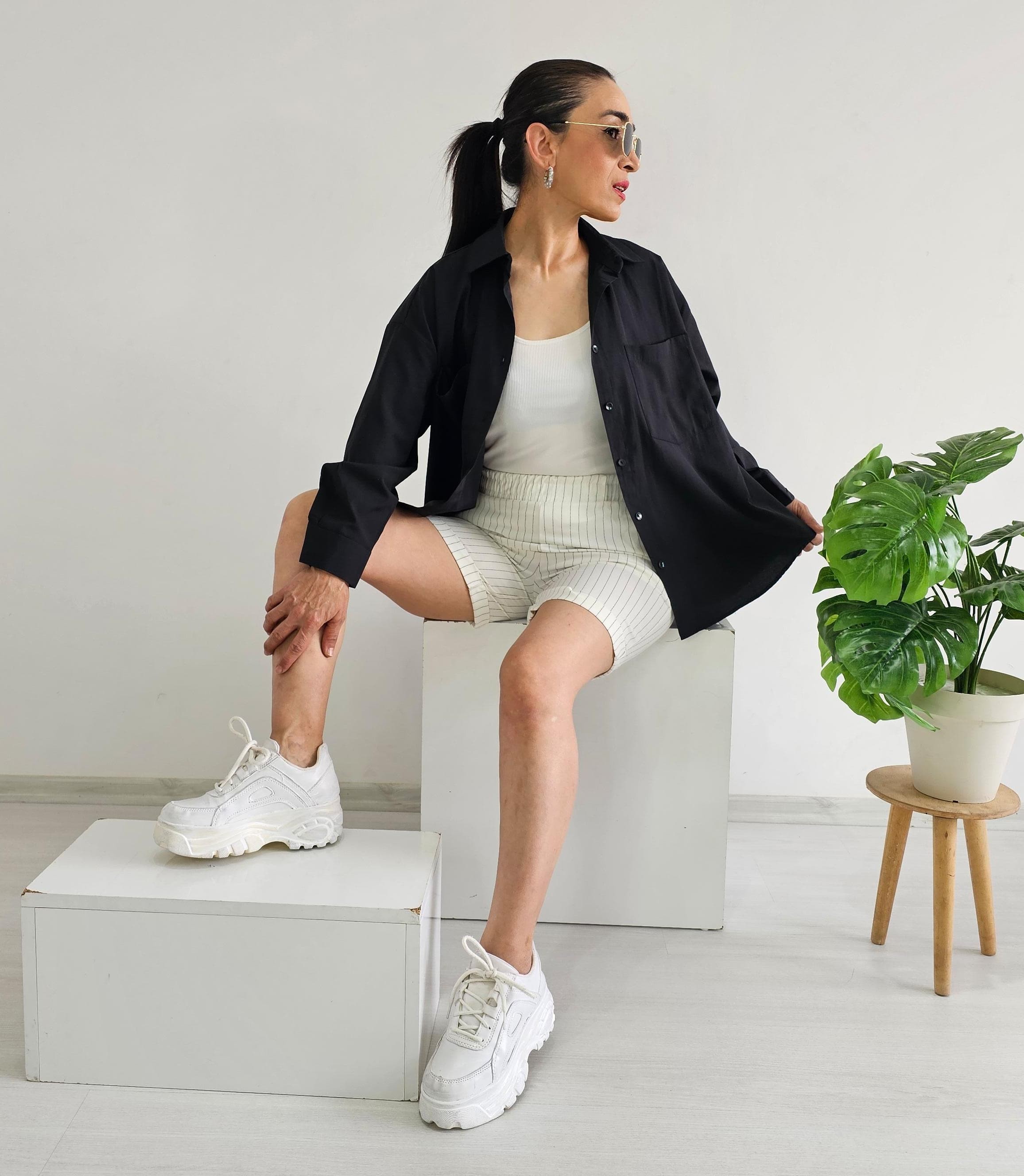 Çift Cepli Oversize Gömlek - SİYAH