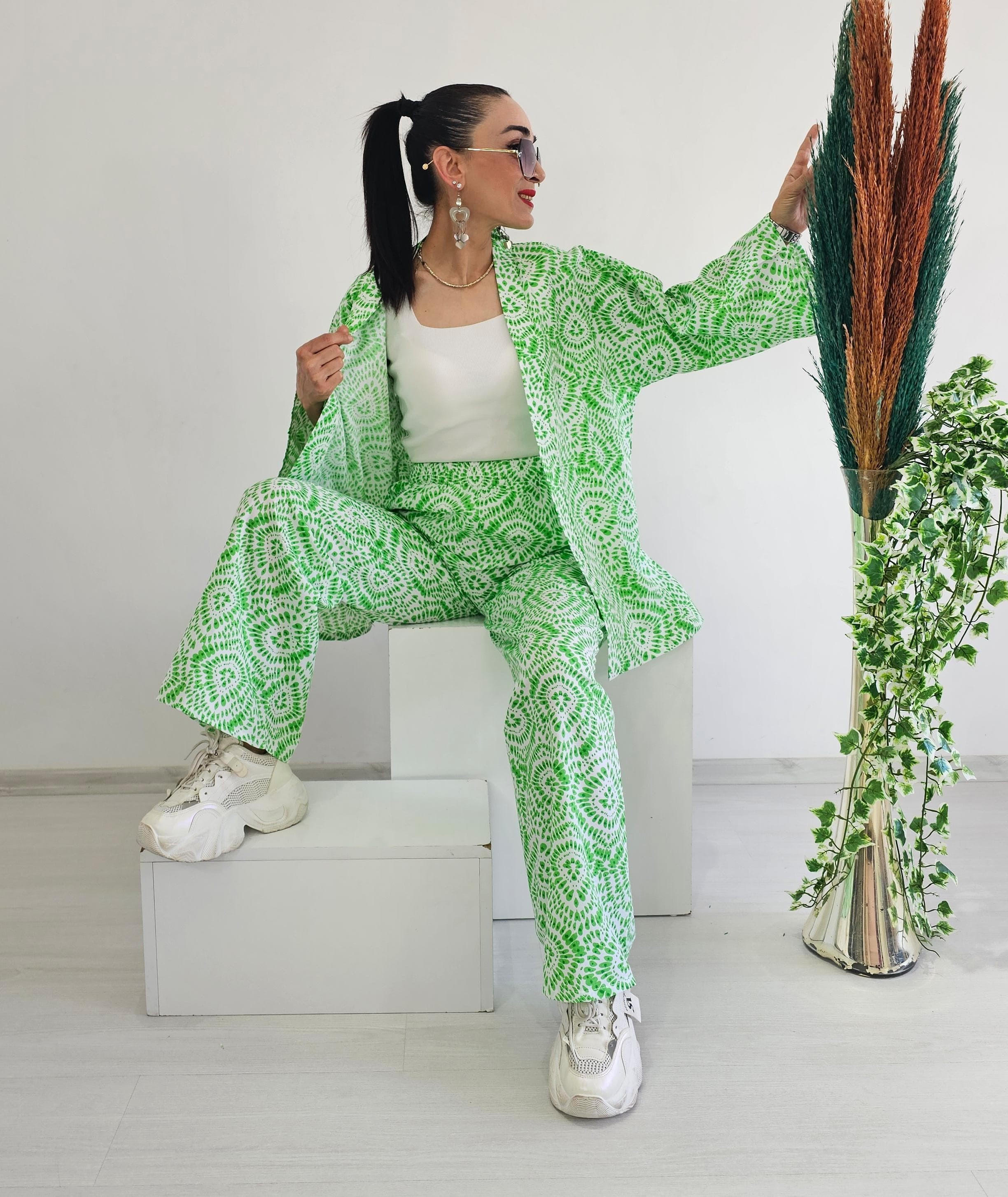Çiçek Desen Kimono Takım