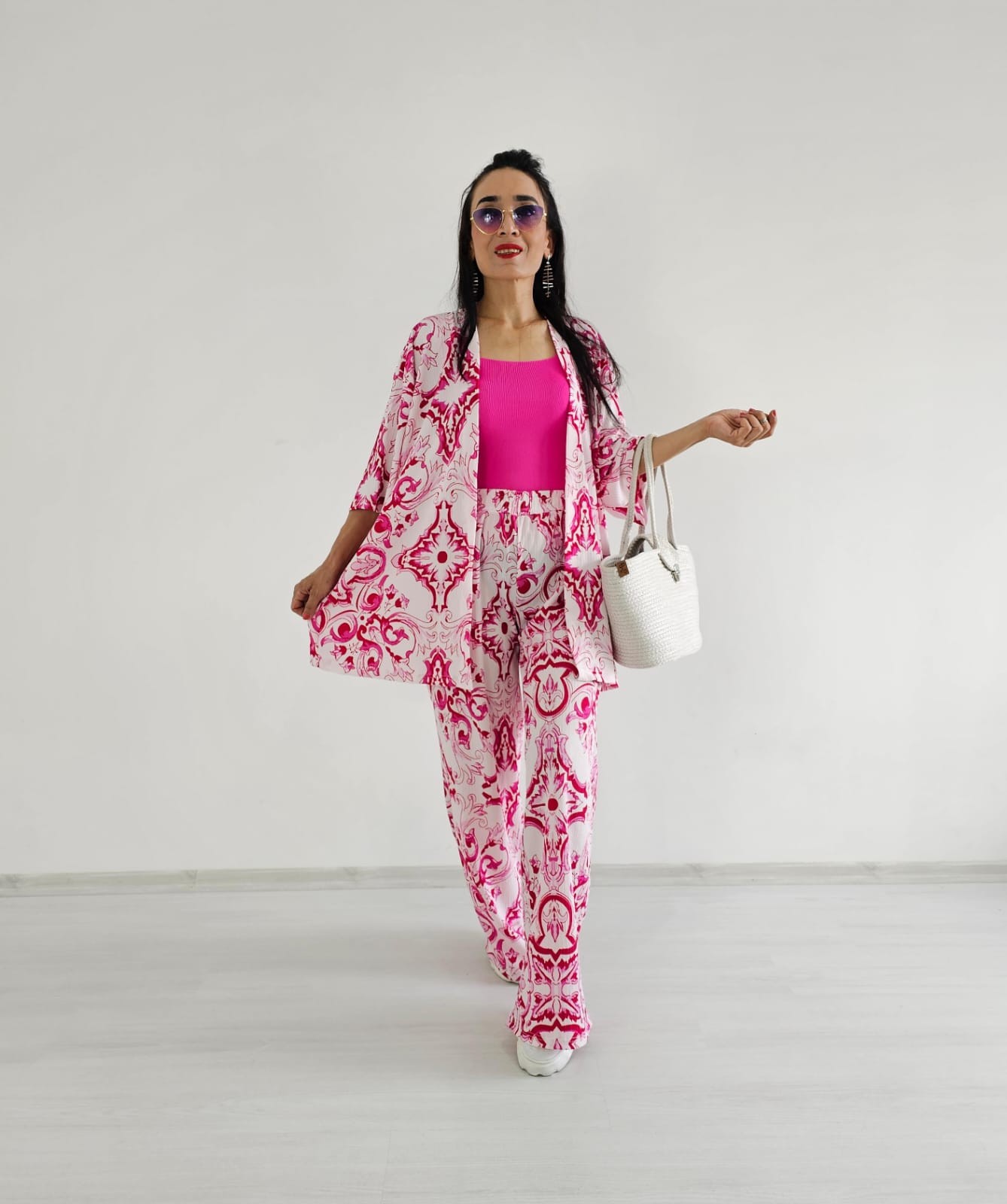 Karışık Desen Zulaa Kimono Takım - Pembe