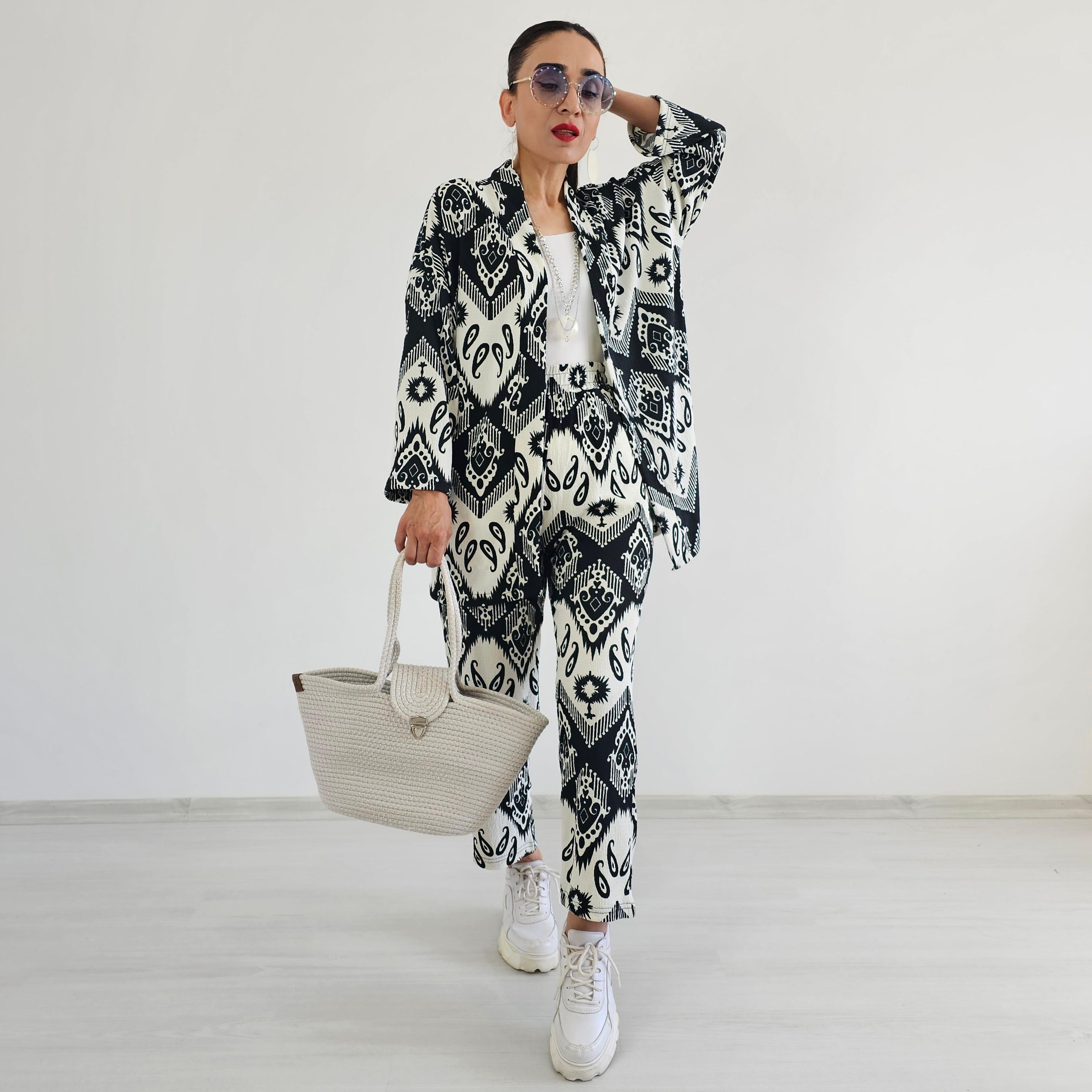 Dar Desenli Kimono Takımı