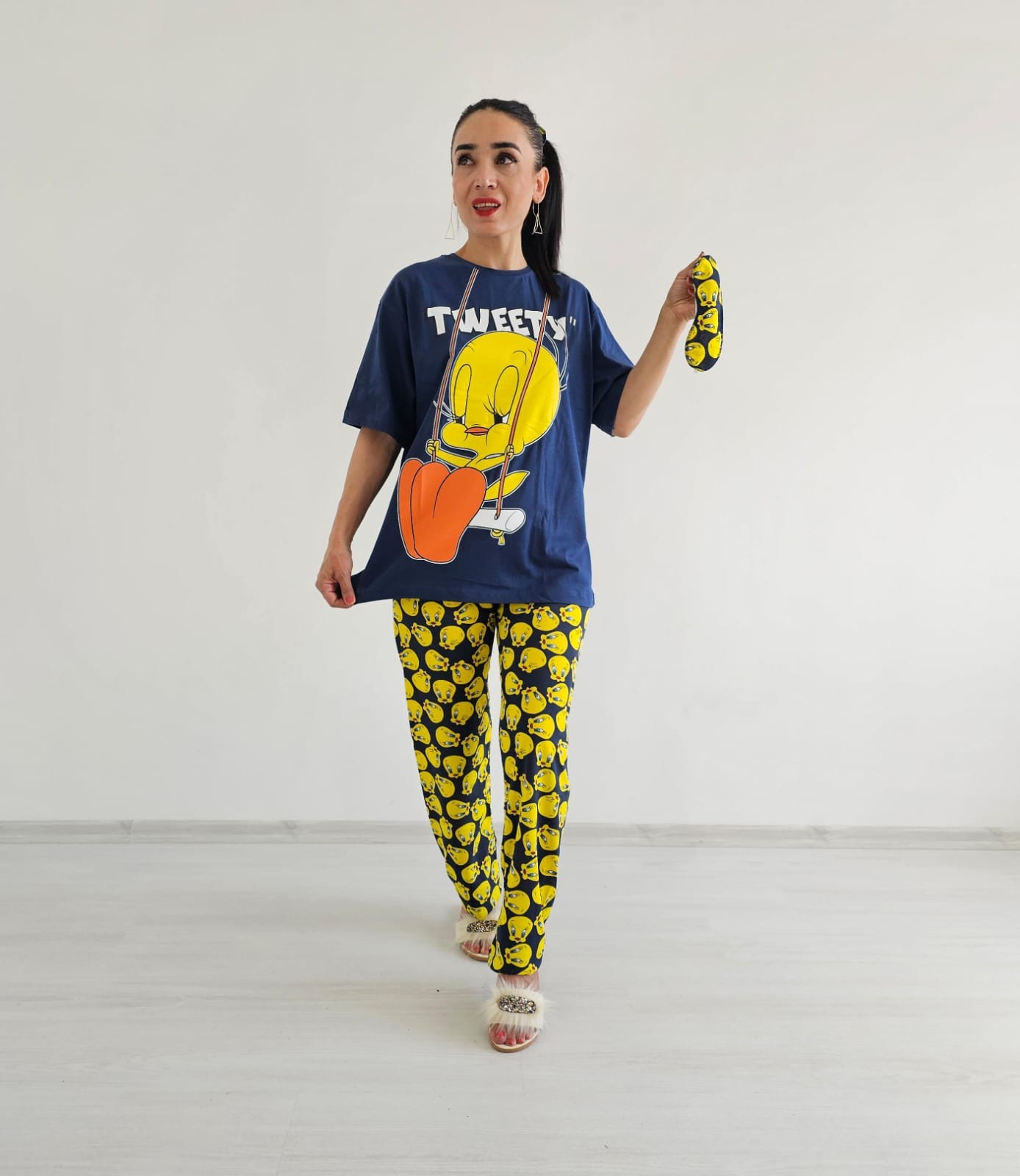 Tweety Geniş Paça Pijama Takımı - Lacivert