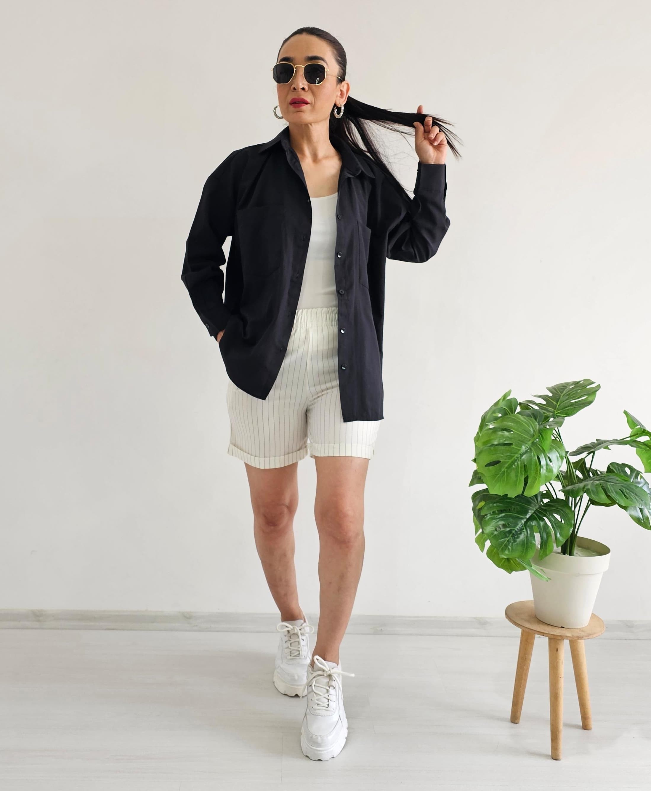 Çift Cepli Oversize Gömlek - SİYAH