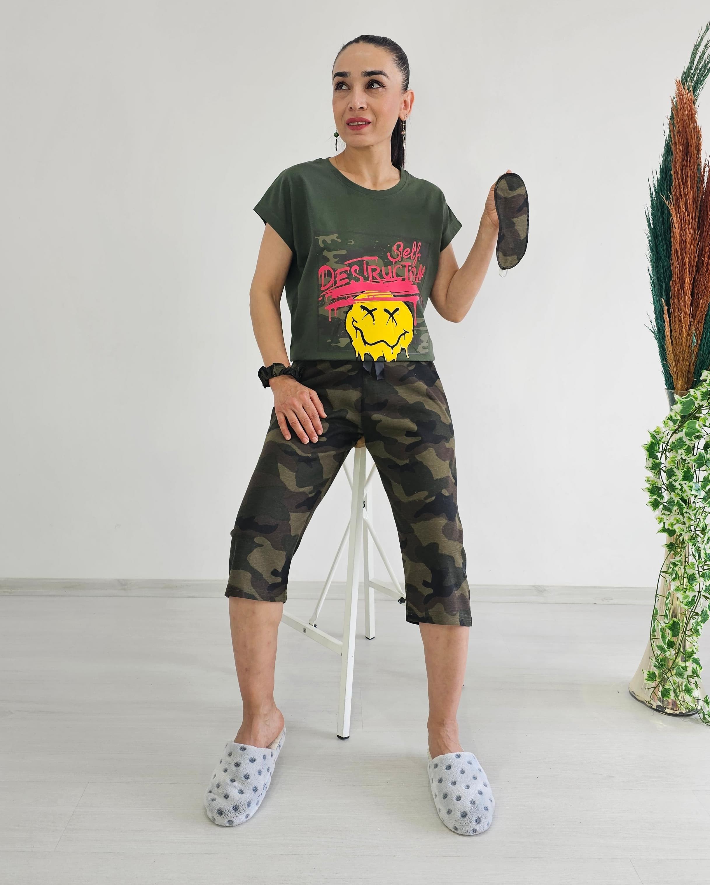 Kapri Kamuflaj Detay Pijama Takımı - emoji