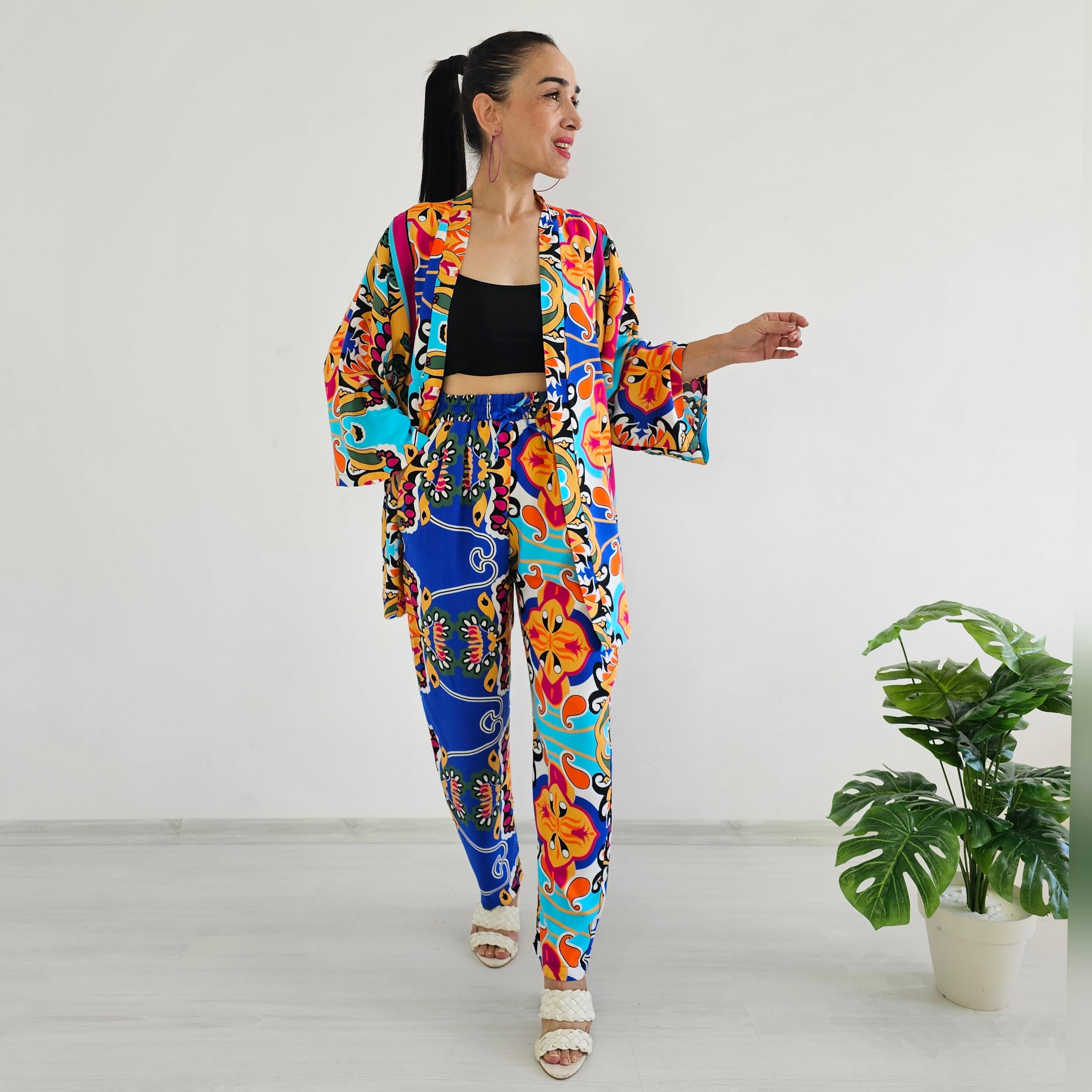 New Etnik Desen Havuç Kimono Takımı - SAKS