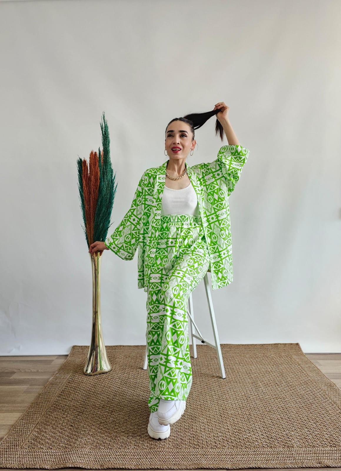 Etnik Desen Kimono Takım - YEŞİL