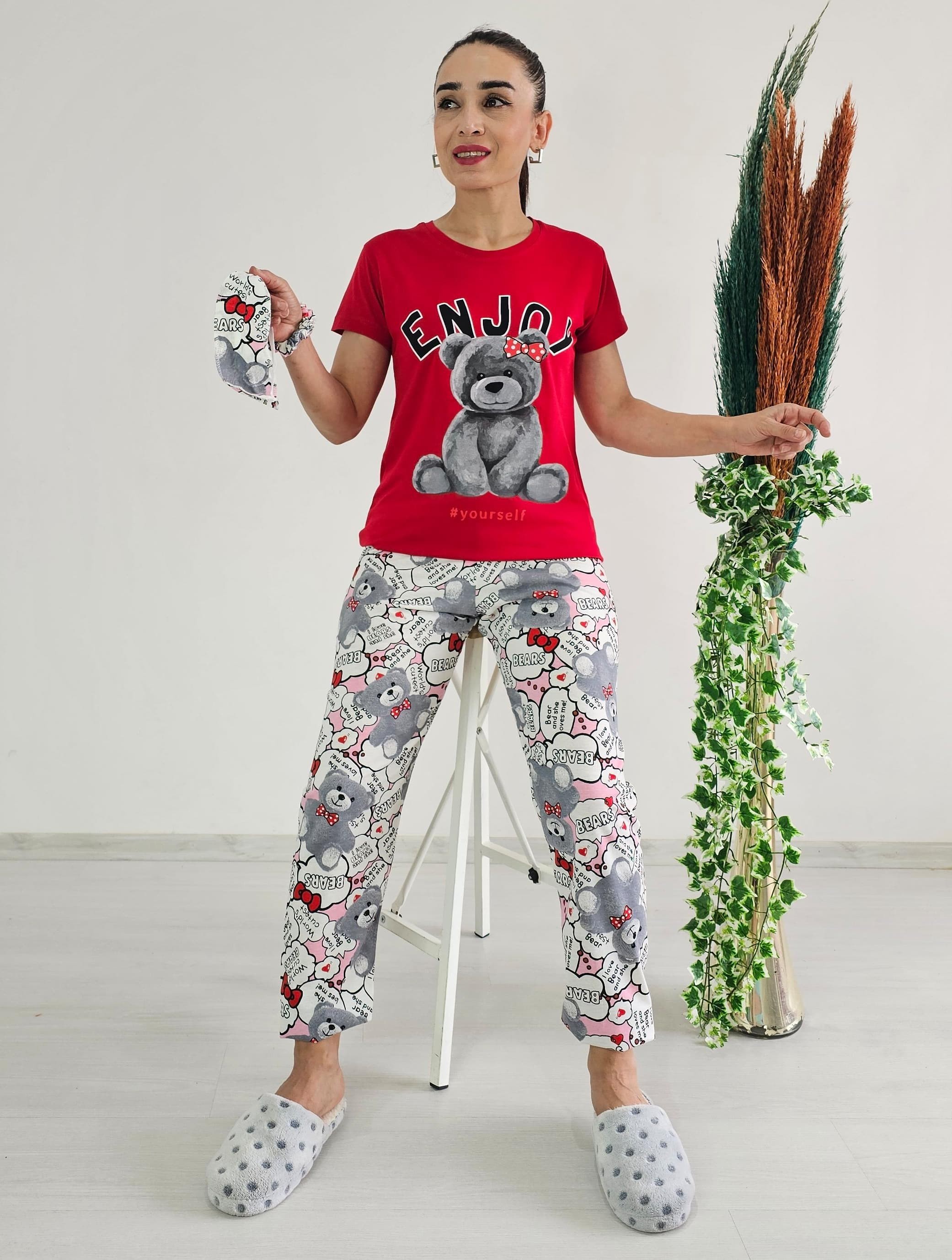 Enjoy Ayıcık Pijama Takımı - KIRMIZI
