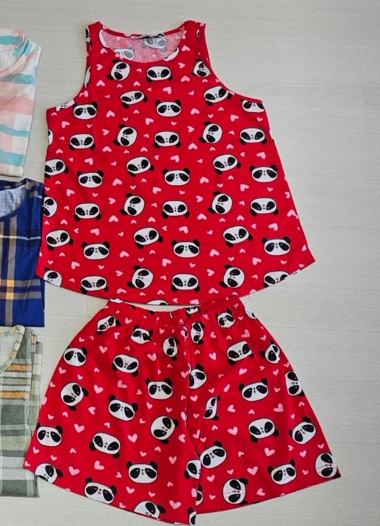 Panda Baskı Şortlu Pijama Takımı 
