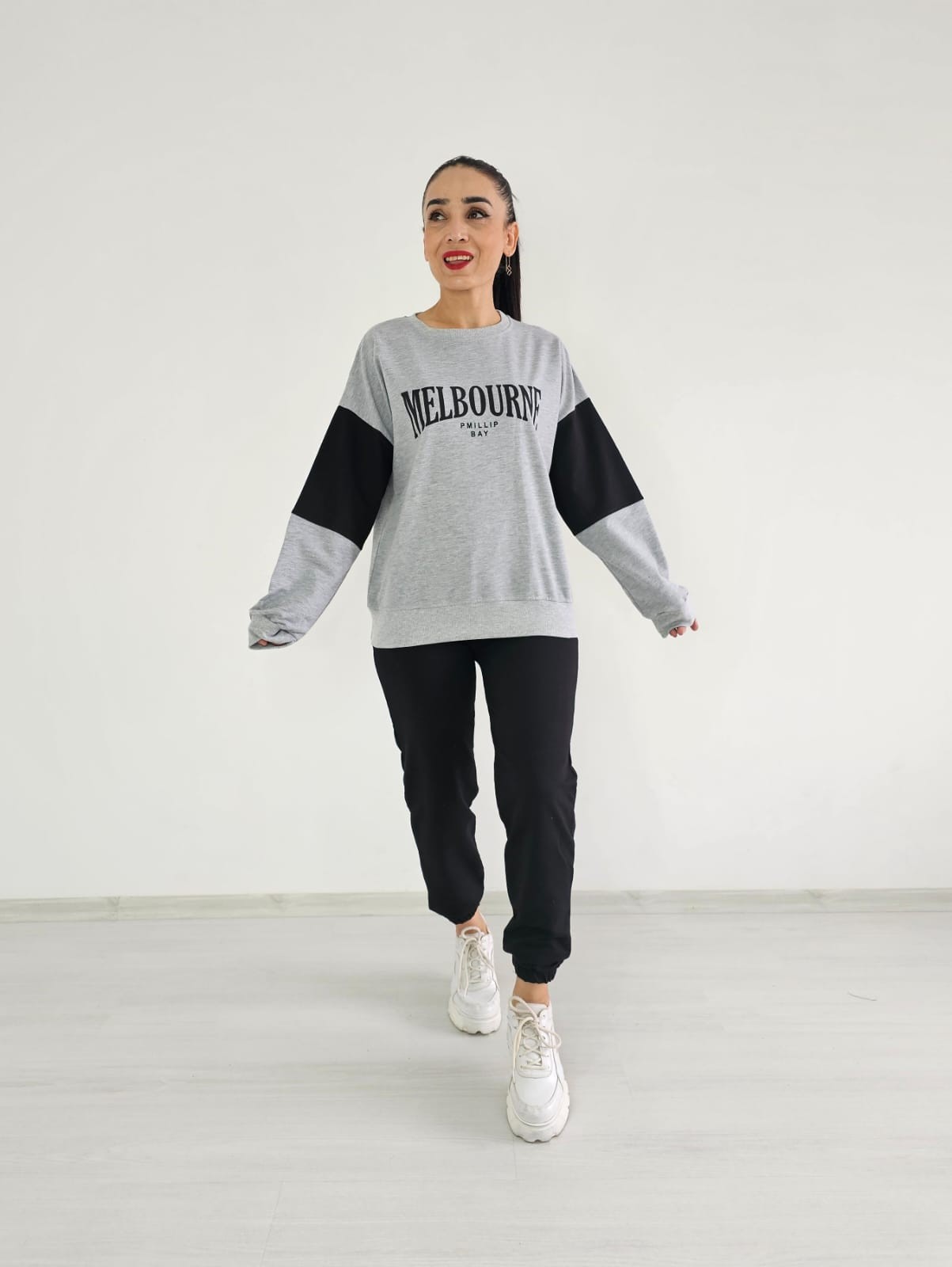 Melbouerne Baskı Sweatshirt - GRİ