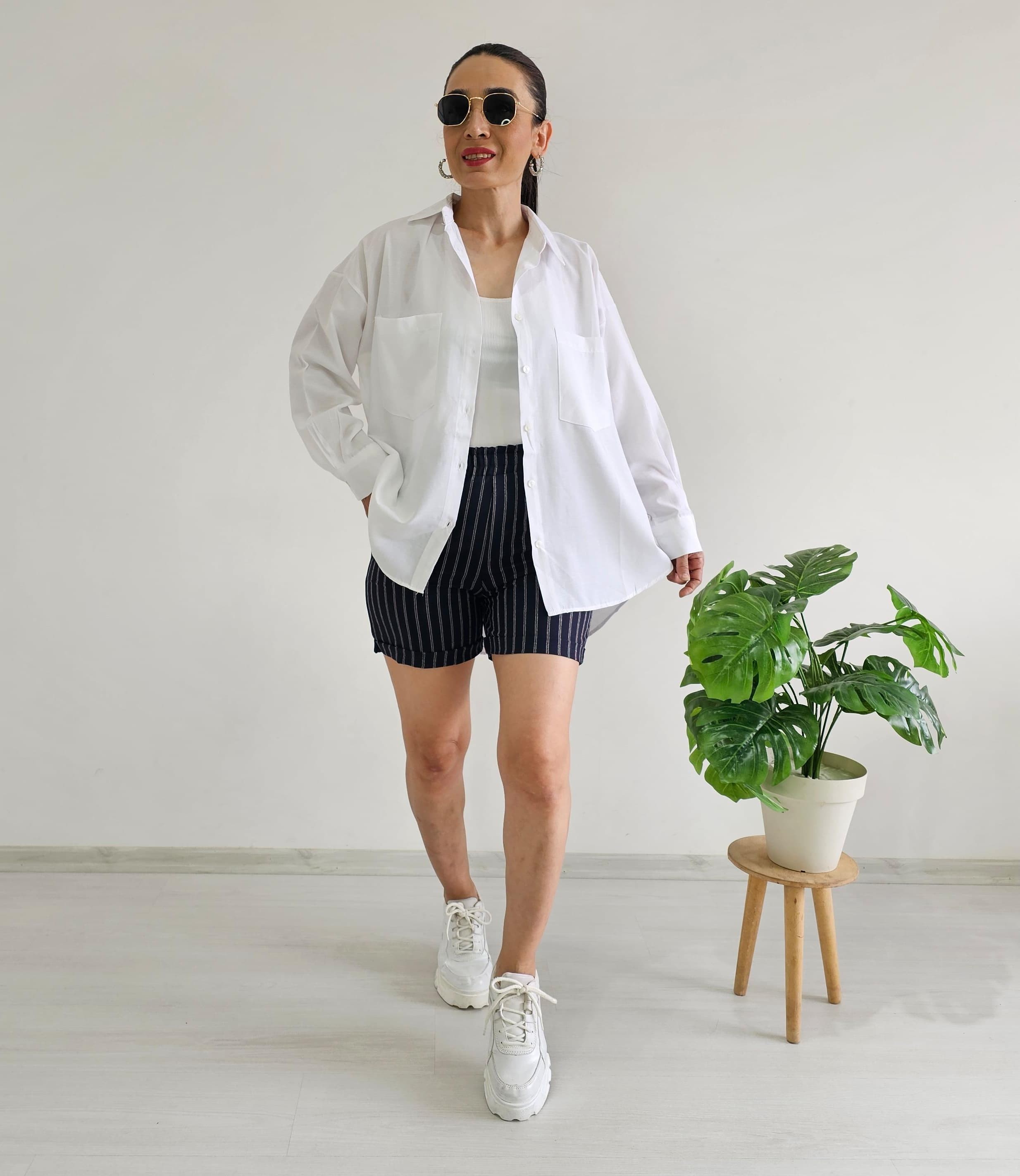 Çift Cepli Oversize Gömlek - BEYAZ