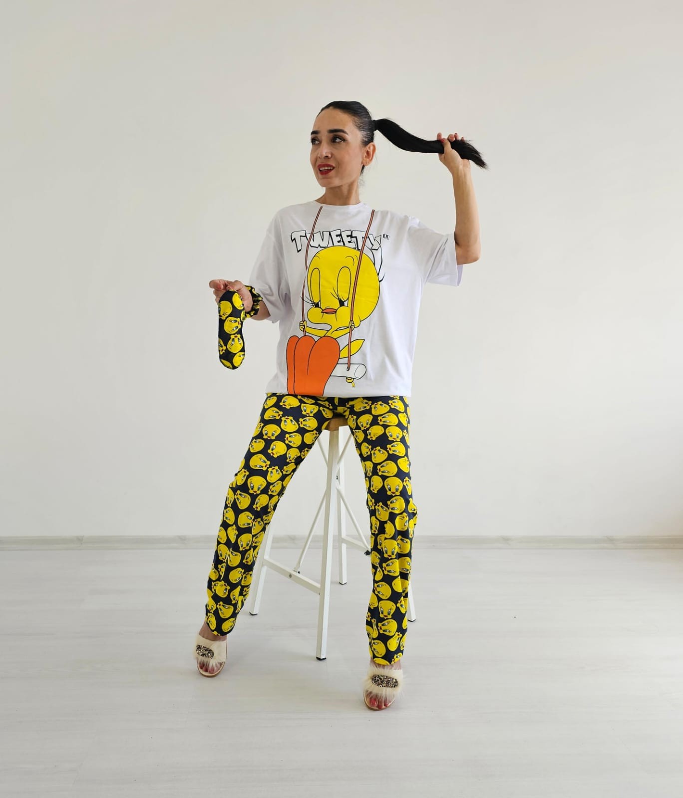 Tweety Geniş Paça Pijama Takımı - BEYAZ