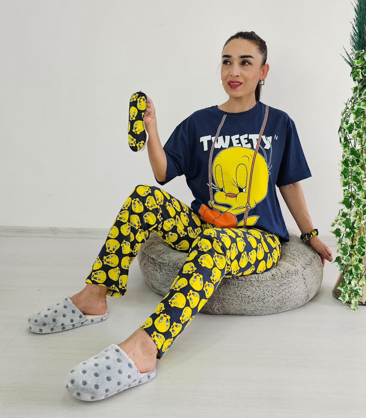 Tweety Geniş Paça Pijama Takımı - Lacivert