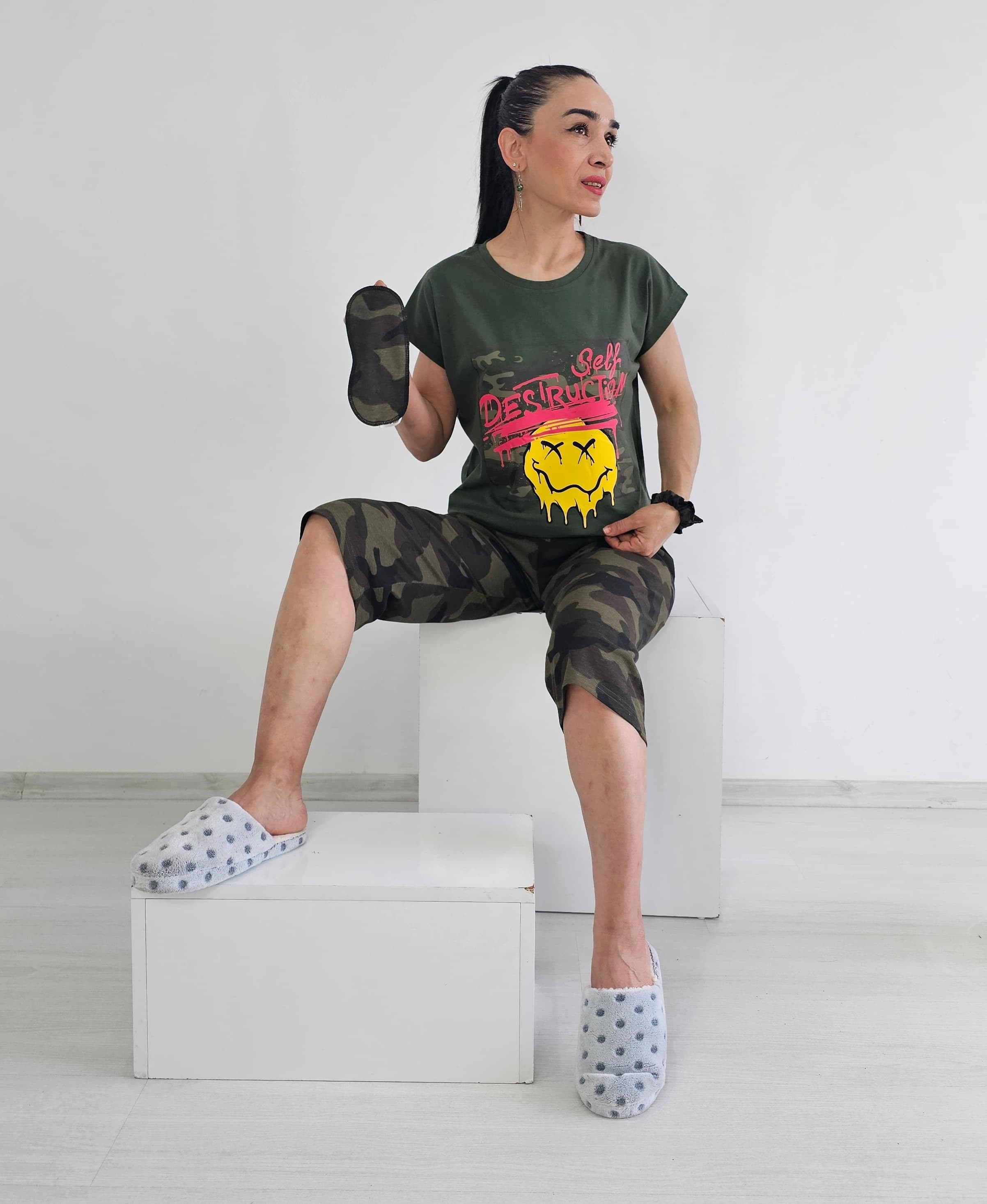 Kapri Kamuflaj Detay Pijama Takımı - emoji