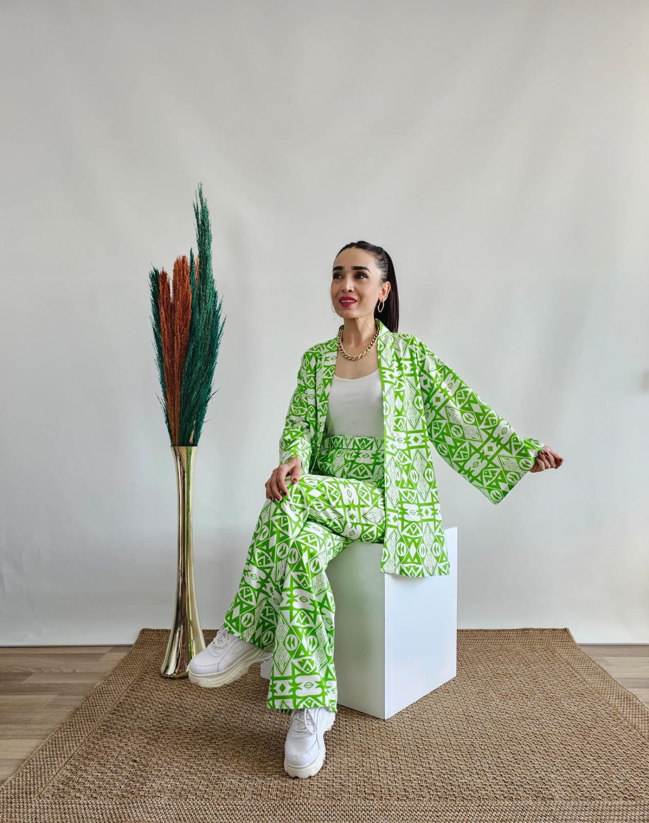 Etnik Desen Kimono Takım - YEŞİL