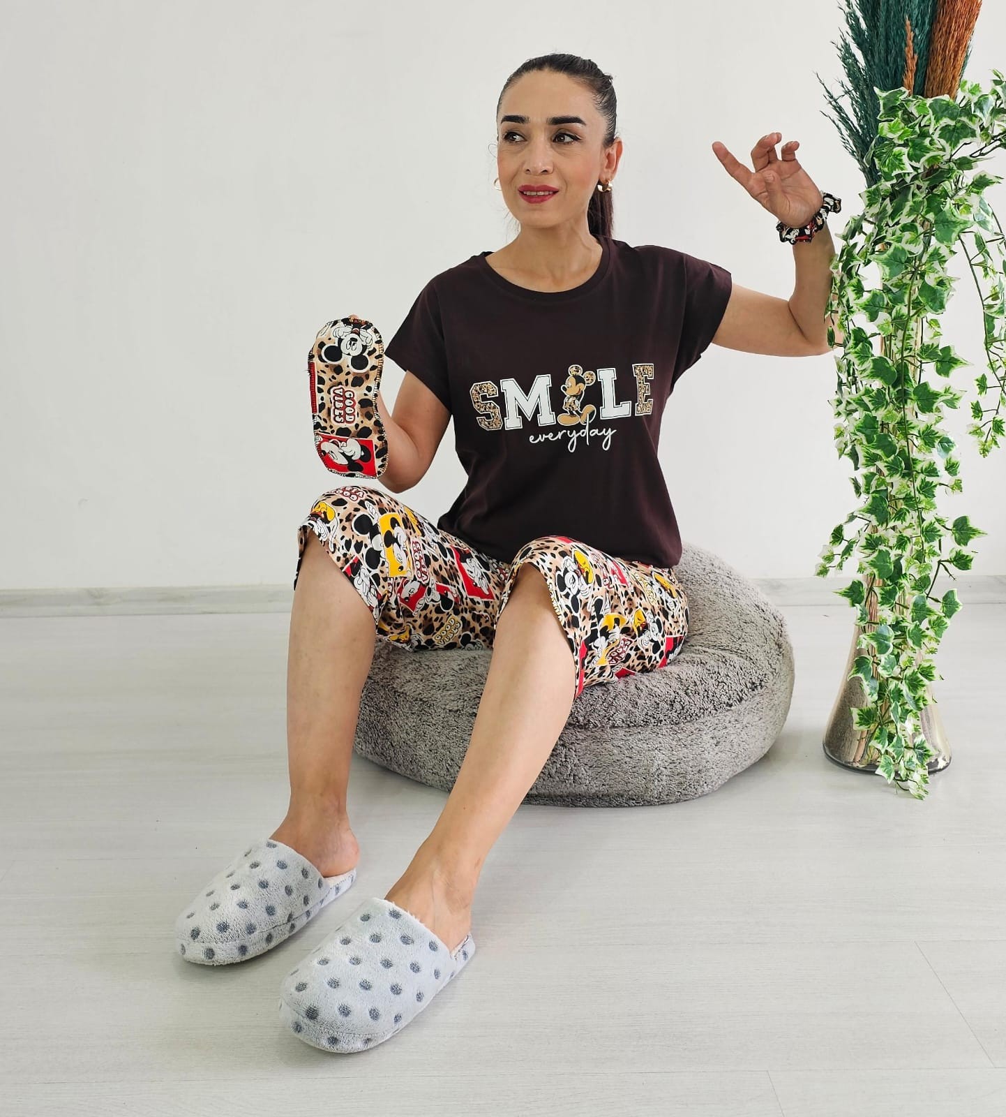 Kapri Smile Pijama Takımı - ACI KAHVE