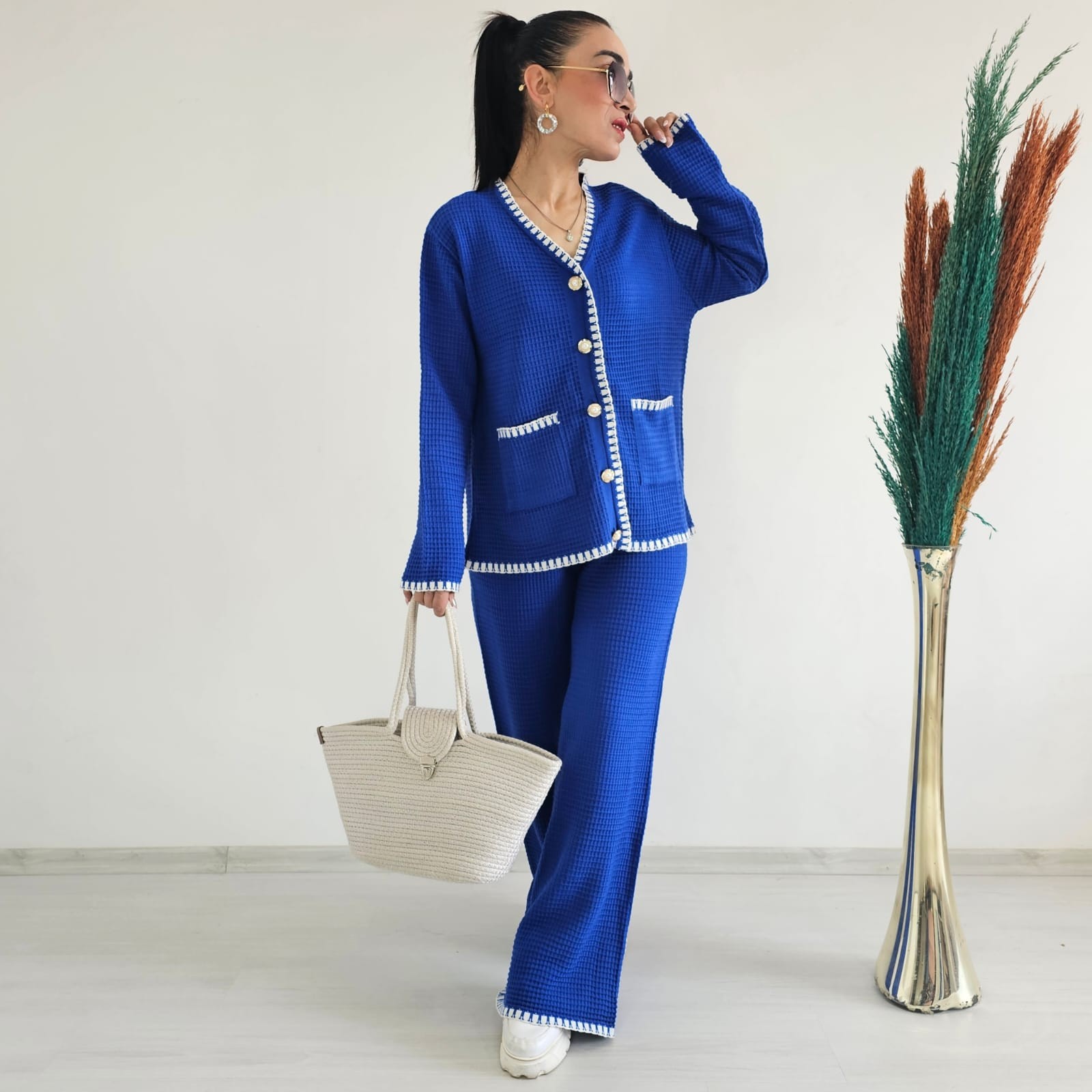 İşlemeli Kroşetalı İkili Cotton Takım - SAKS