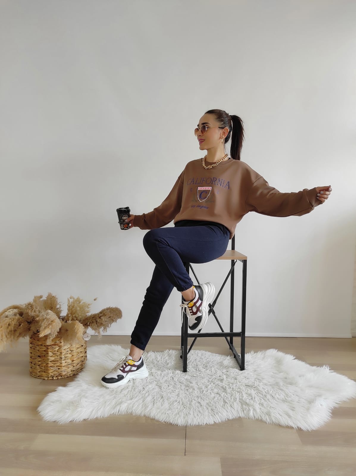 California Baskı Sweatshirt-kahve