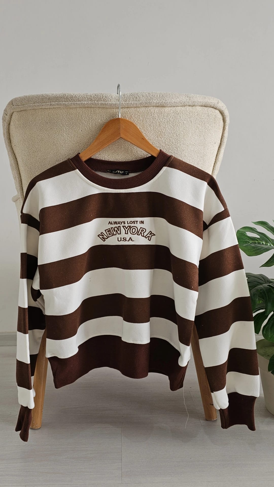 Çizgili Sweat - KAHVERENGİ
