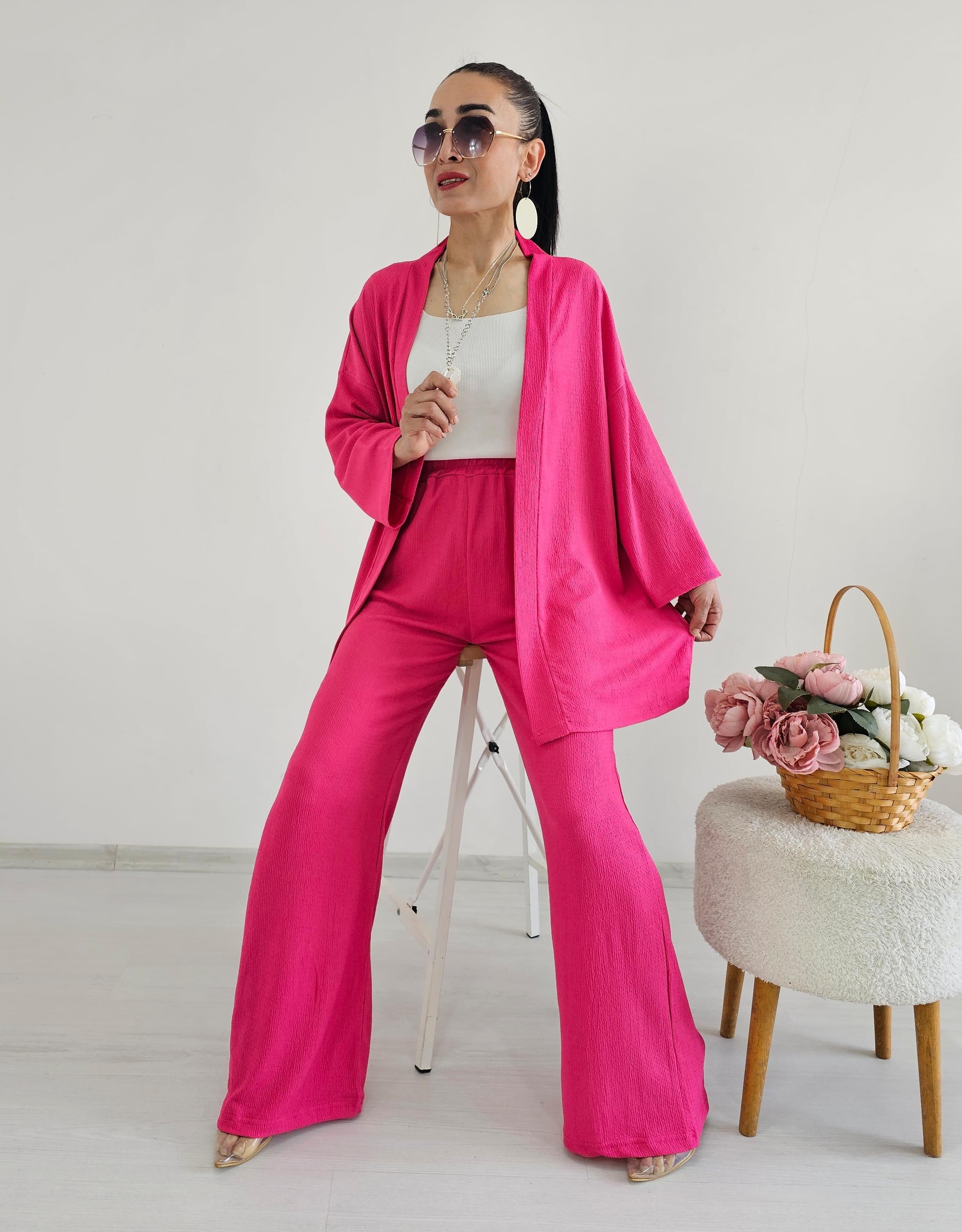 Düz Geniş Paça Kimono Takımı