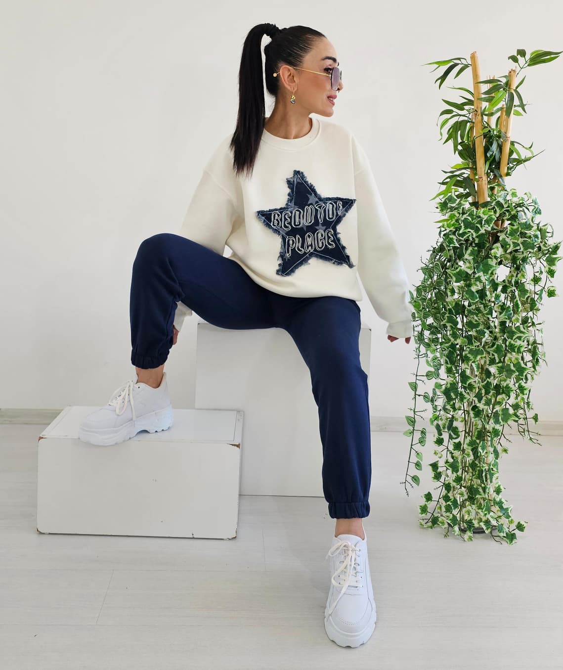 Yıldız Kot Detay 3 İp Şardonlu Eşofman Takımı