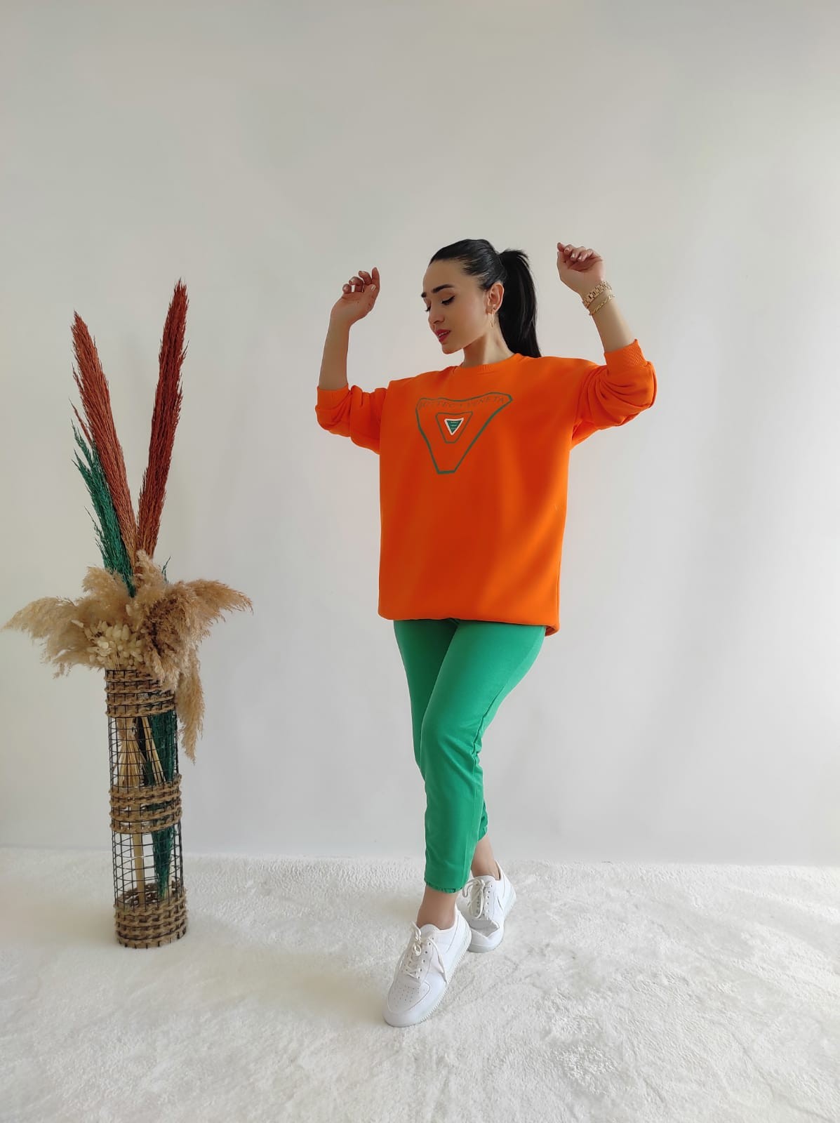 Veneta Baskı Sweatshirt-turuncu