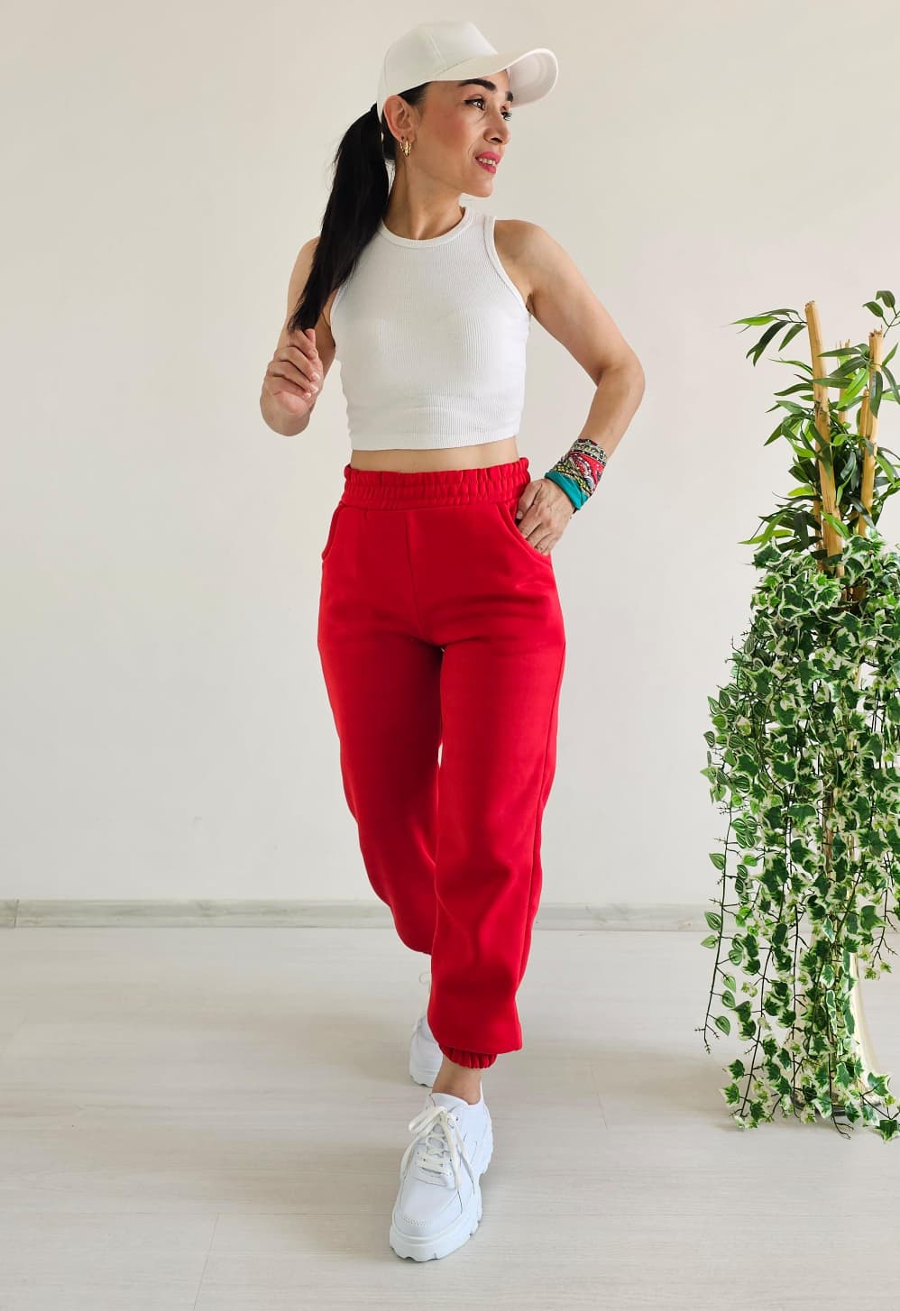 Sioo 3 İp Şardonlu Eşofman Altı - KIRMIZI