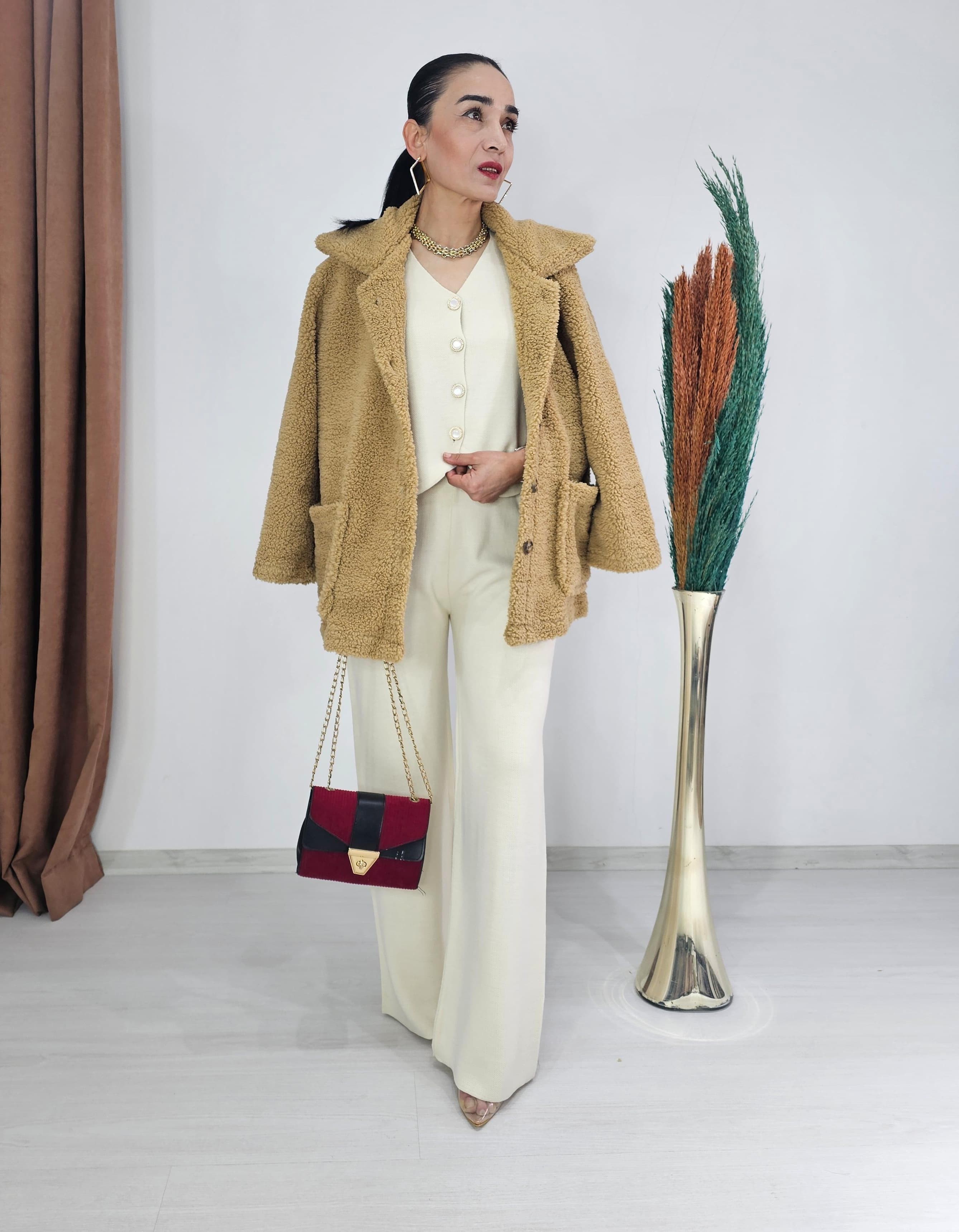 Peluş Cep Detay Ceket - CAMEL