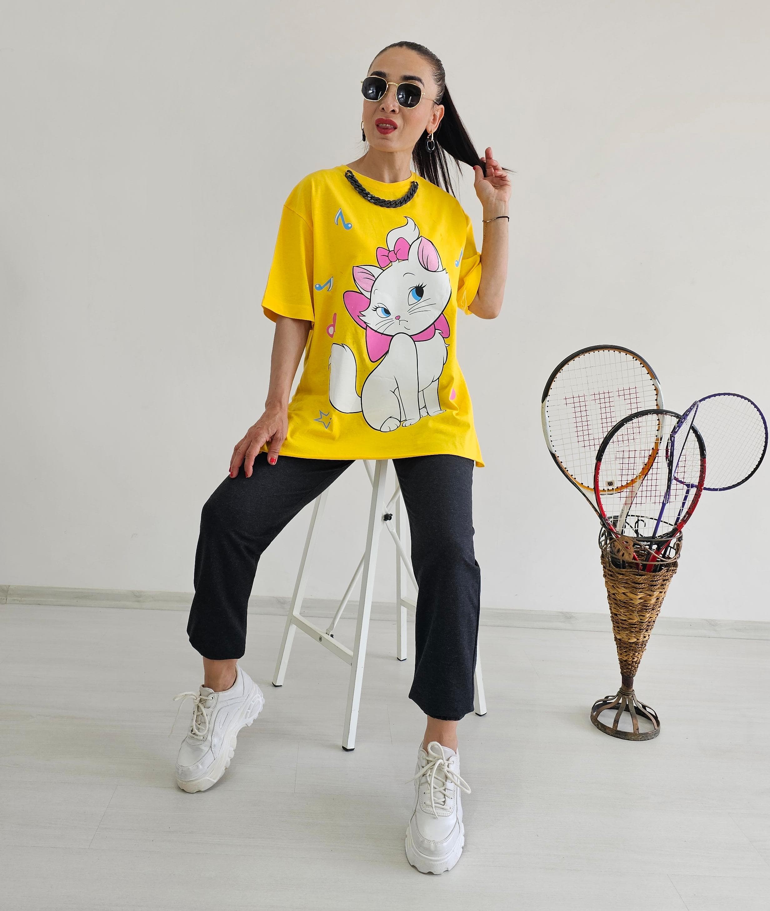 Kedi Baskı Kolyeli Eşofman Takımı - SARI