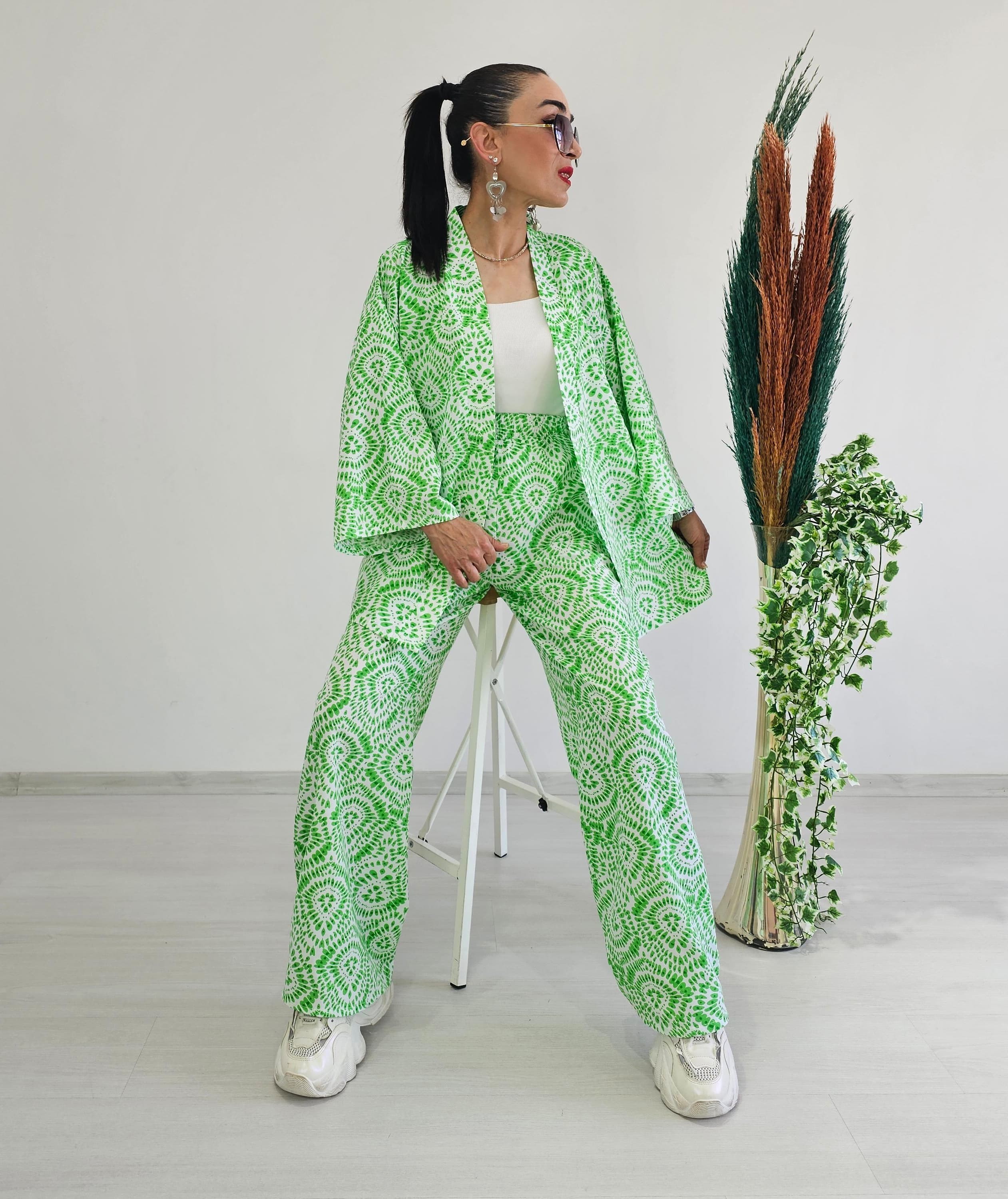 Çiçek Desen Kimono Takım