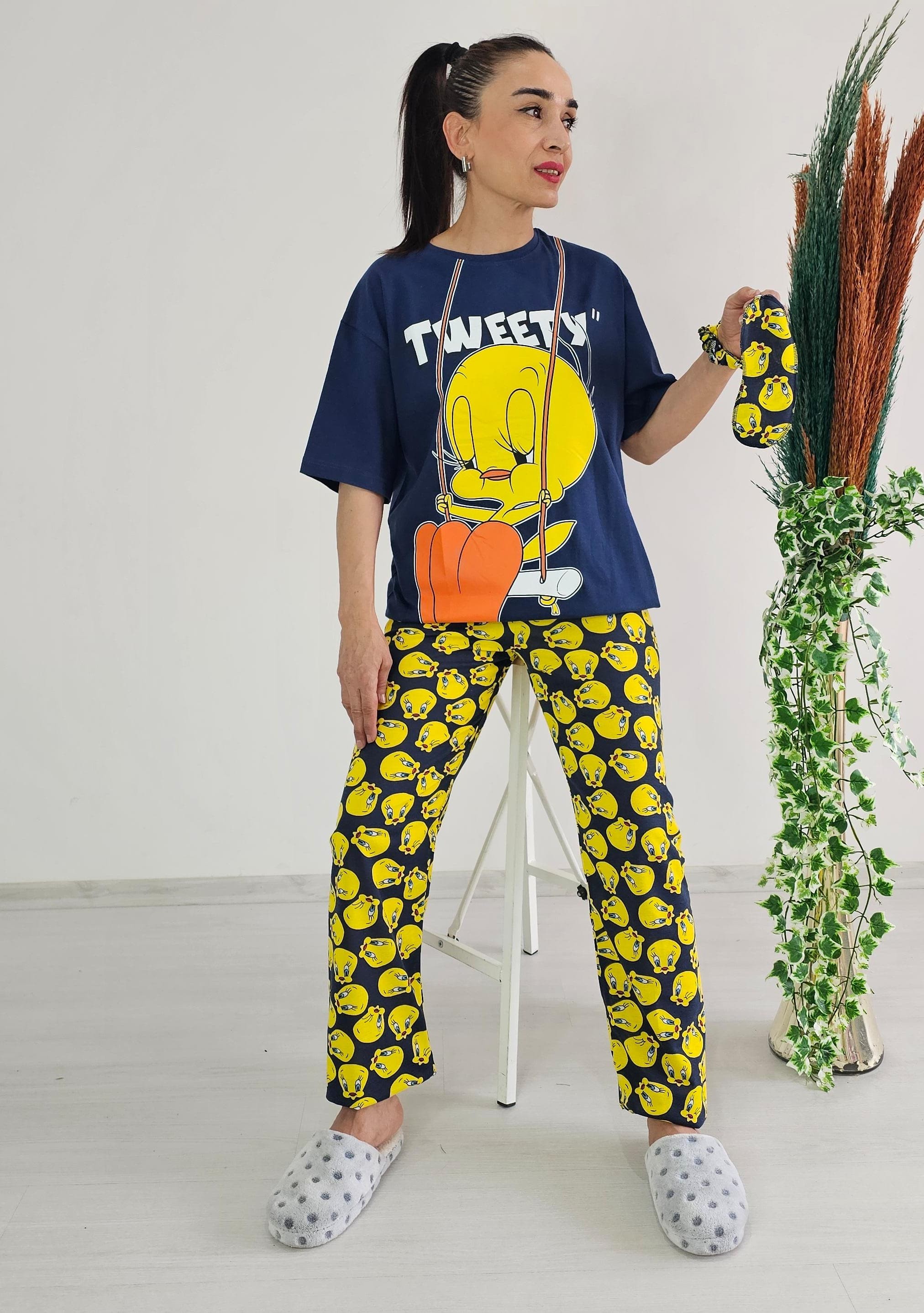 Tweety Geniş Paça Pijama Takımı - Lacivert