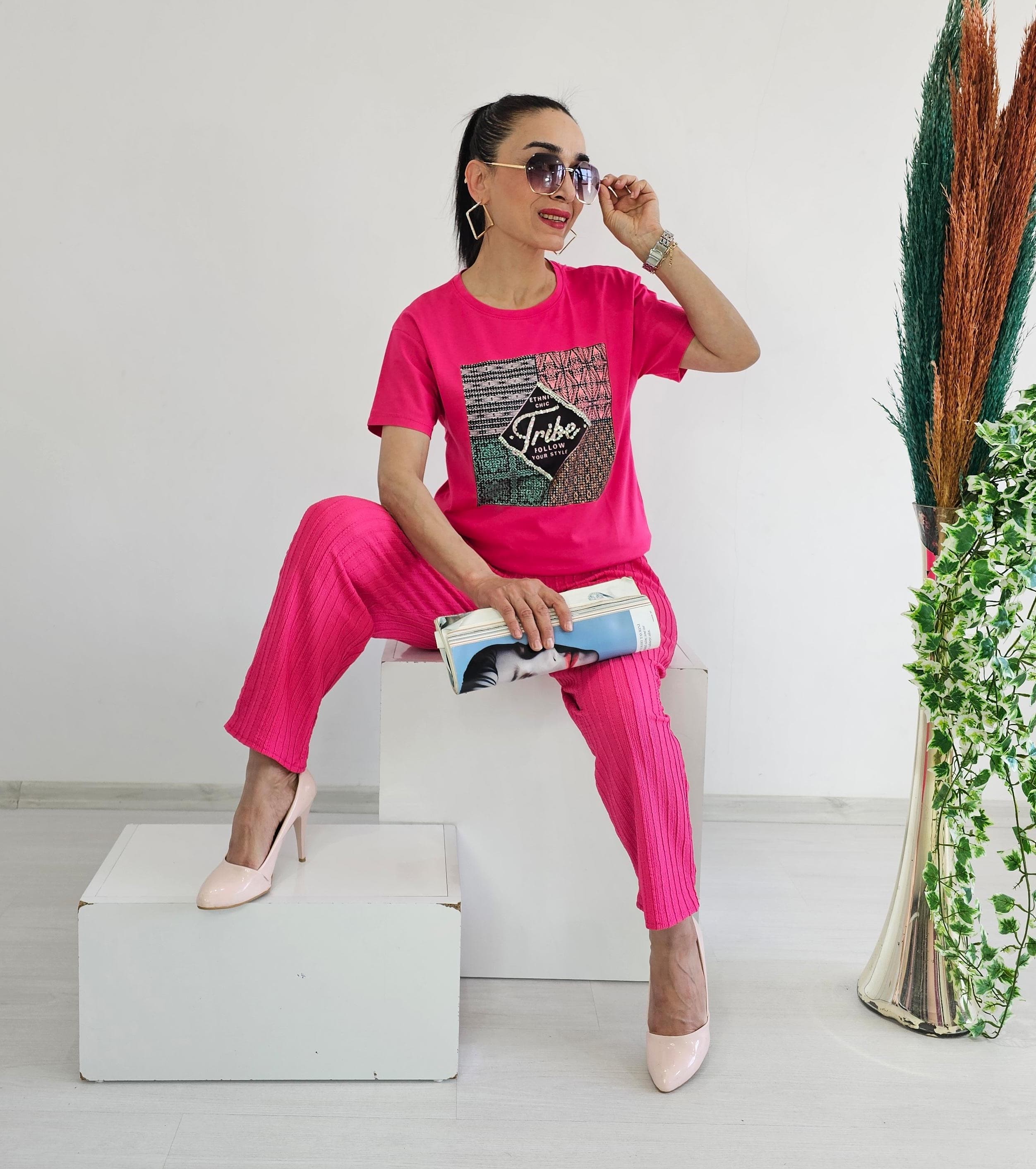 Tribe Taşlı Tişört - Pembe