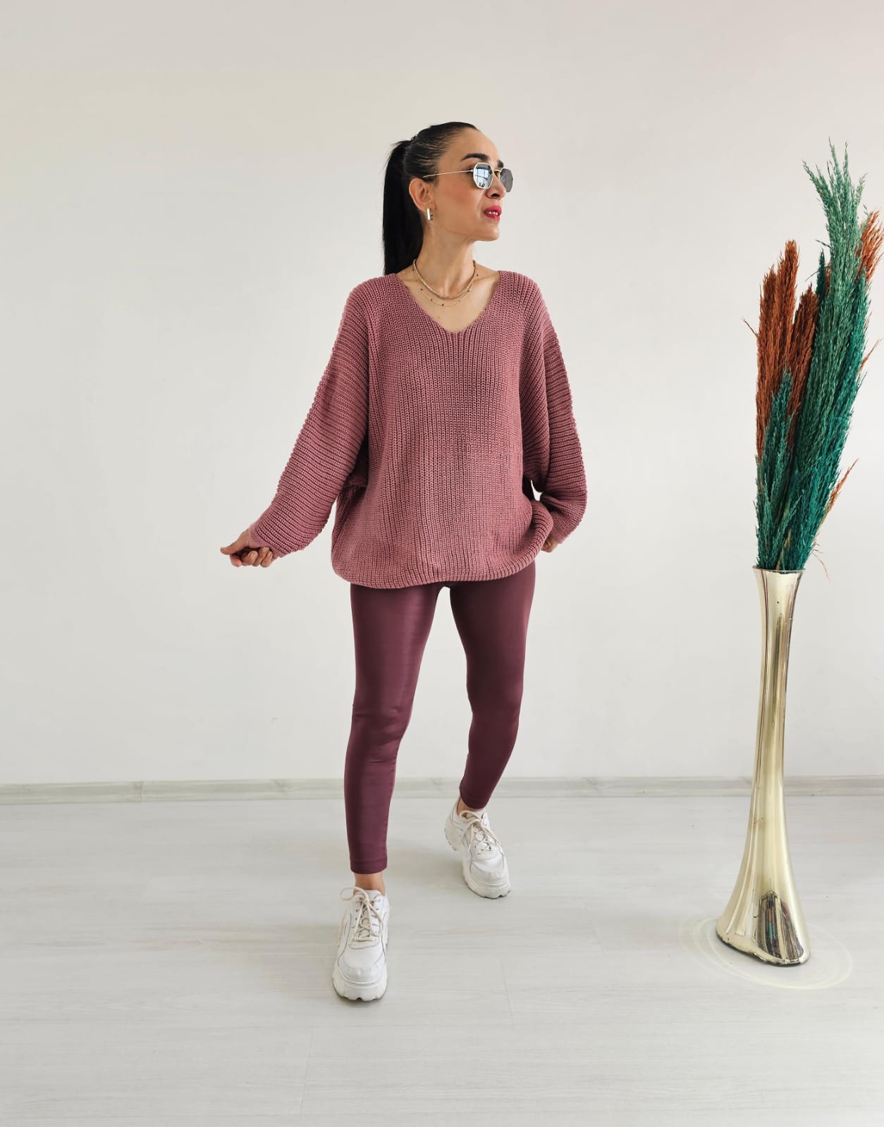 Yarasa Kol Örme Kazak - GÜL KURUSU