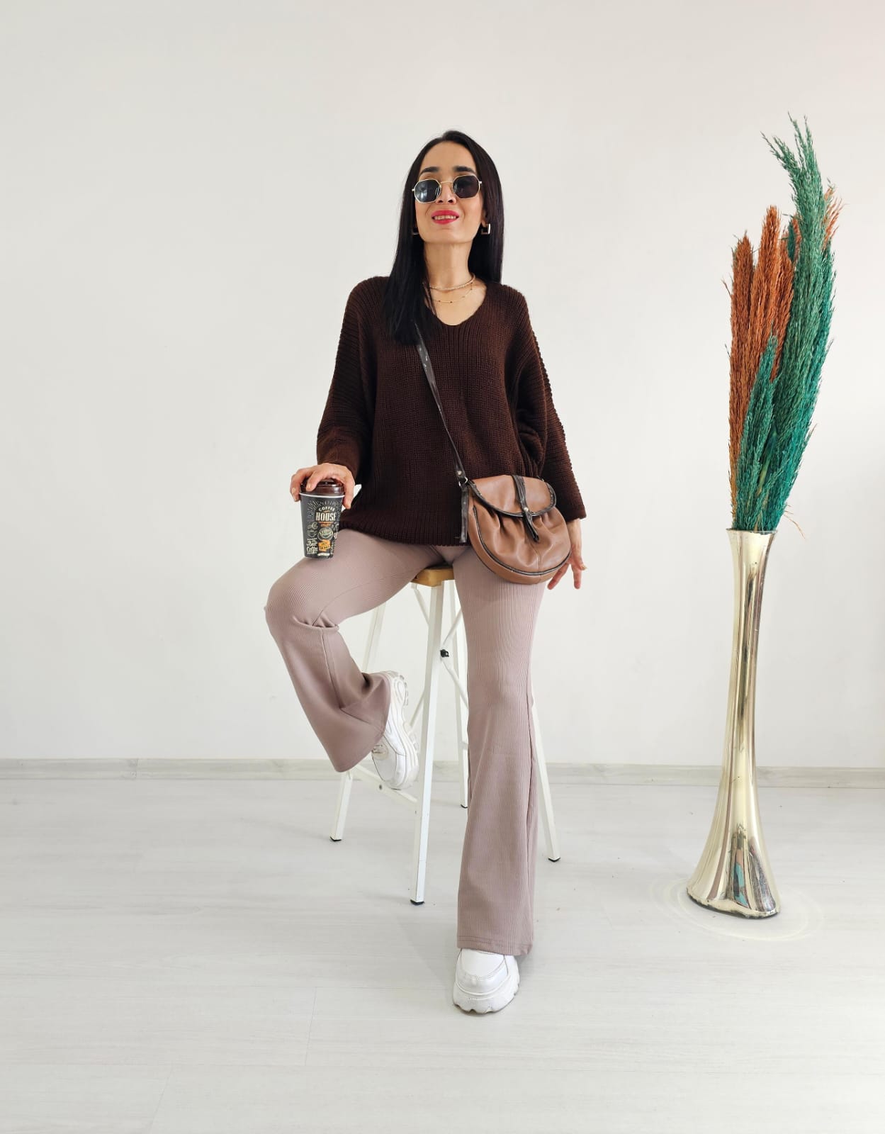 Yarasa Kol Örme Kazak - ACI KAHVE