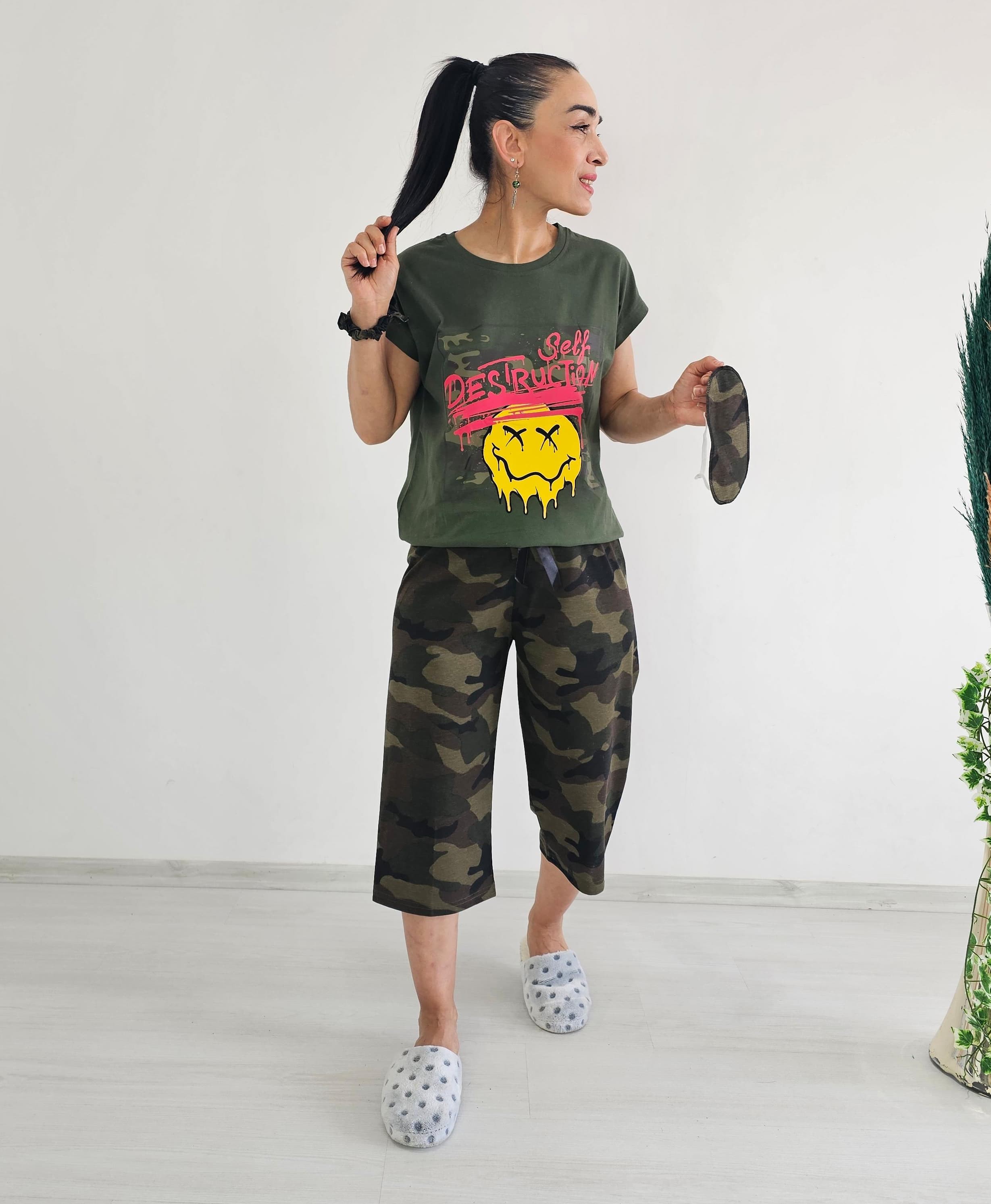 Kapri Kamuflaj Detay Pijama Takımı - emoji
