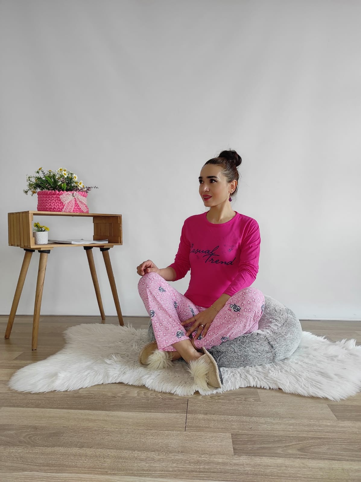 Trend Baskı Pijama Takımı-fuşya