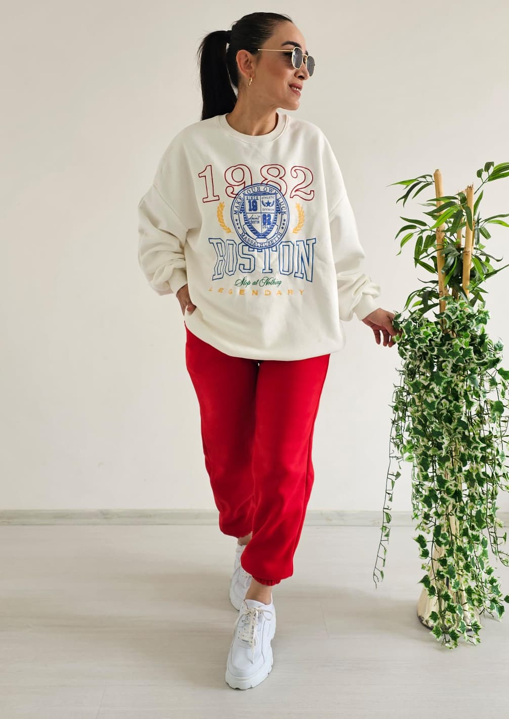 Boston Baskı Eşofman Takımı - BEYAZ