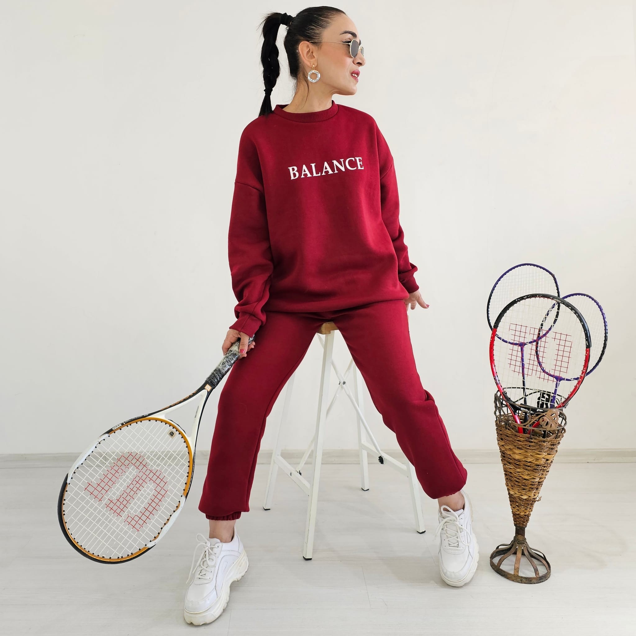 Balance Baskı 3 İp Şardonlu Eşofman Takımı - BORDO